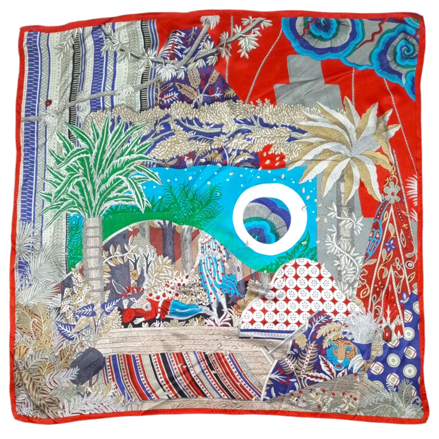 Other RICCINI Italy Red Blue Green Jungle Tiger Silk Scarf Shawl Size ONE SIZE - 1 Thumbnail