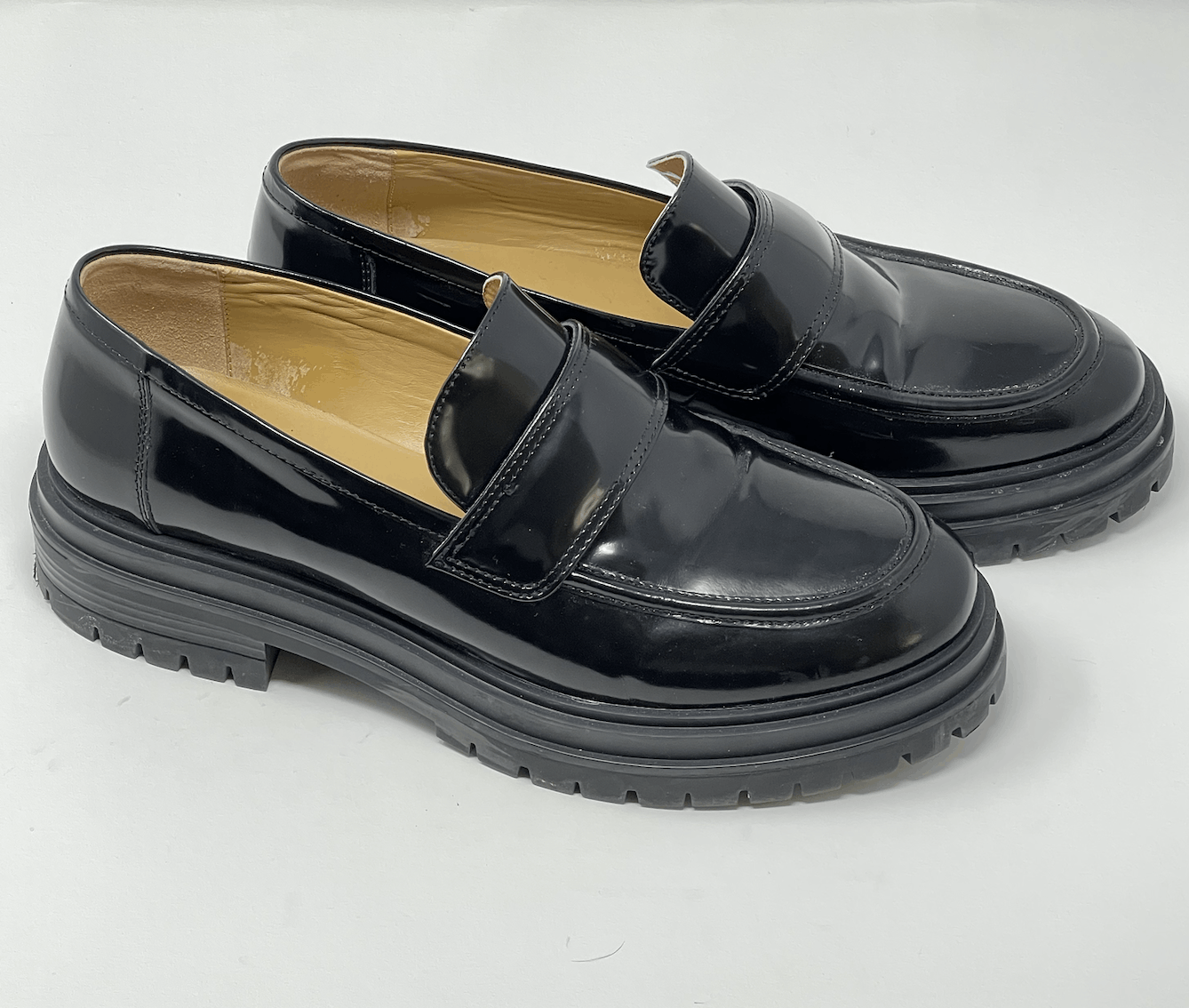 Tony Bianco Black Patent Leather Chunky Loafers Size 10