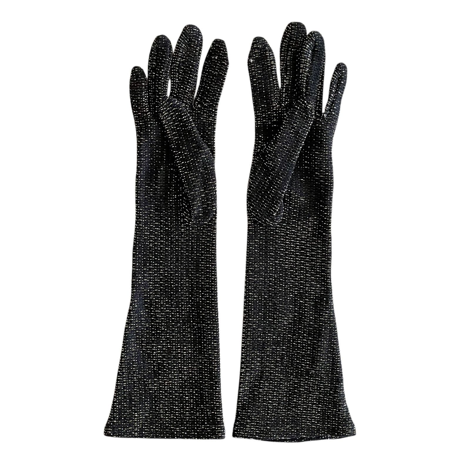 Vintage Vintage Sparkling Silver Black Long Forearm Gloves - Size S Size ONE SIZE - 4 Thumbnail