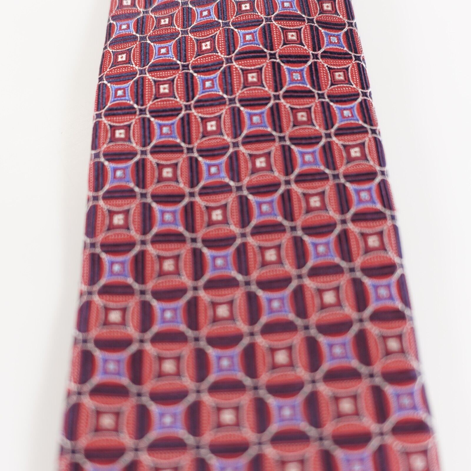 Hart Schaffner Marx Hart Schaffner Marx Red Blue Geometric Woven Silk Tie Size ONE SIZE - 2 Thumbnail