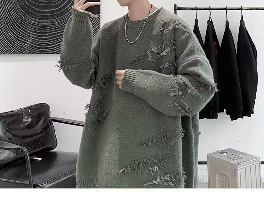 image of Vintage Distressed Knit Sweater in Green, Men's (Size Medium)