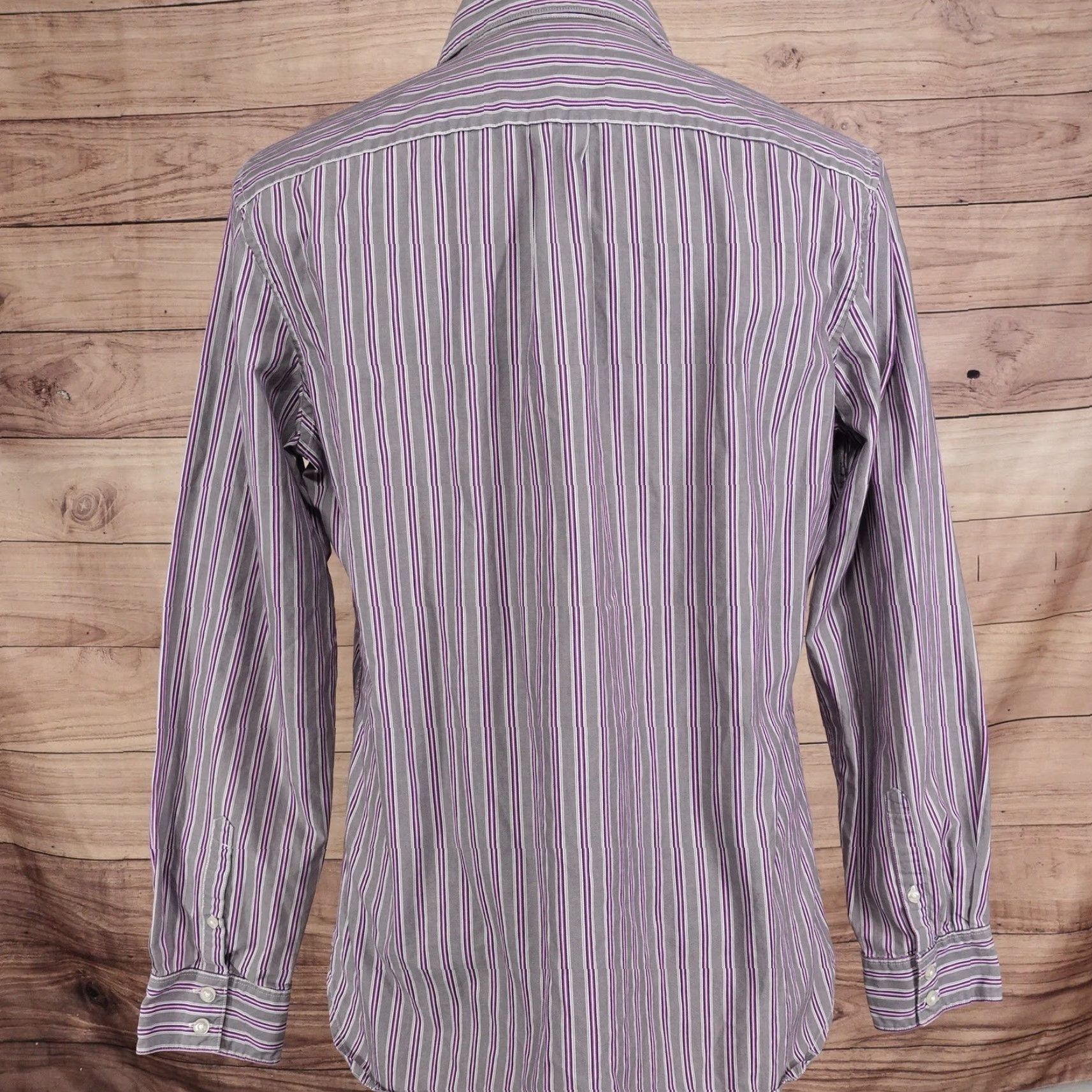 Liz Claiborne Claiborne Shirt Large Gray Purple Stripe Long Sleeve Button Up Slim Fit 80s 2ply Size US L / EU 52-54 / 3 - 4 Thumbnail