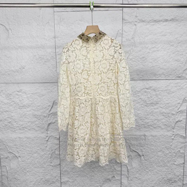 Valentino Valentino Beige lace lapel long-sleeved dress Size S / US 4 / IT 40 - 2 Thumbnail