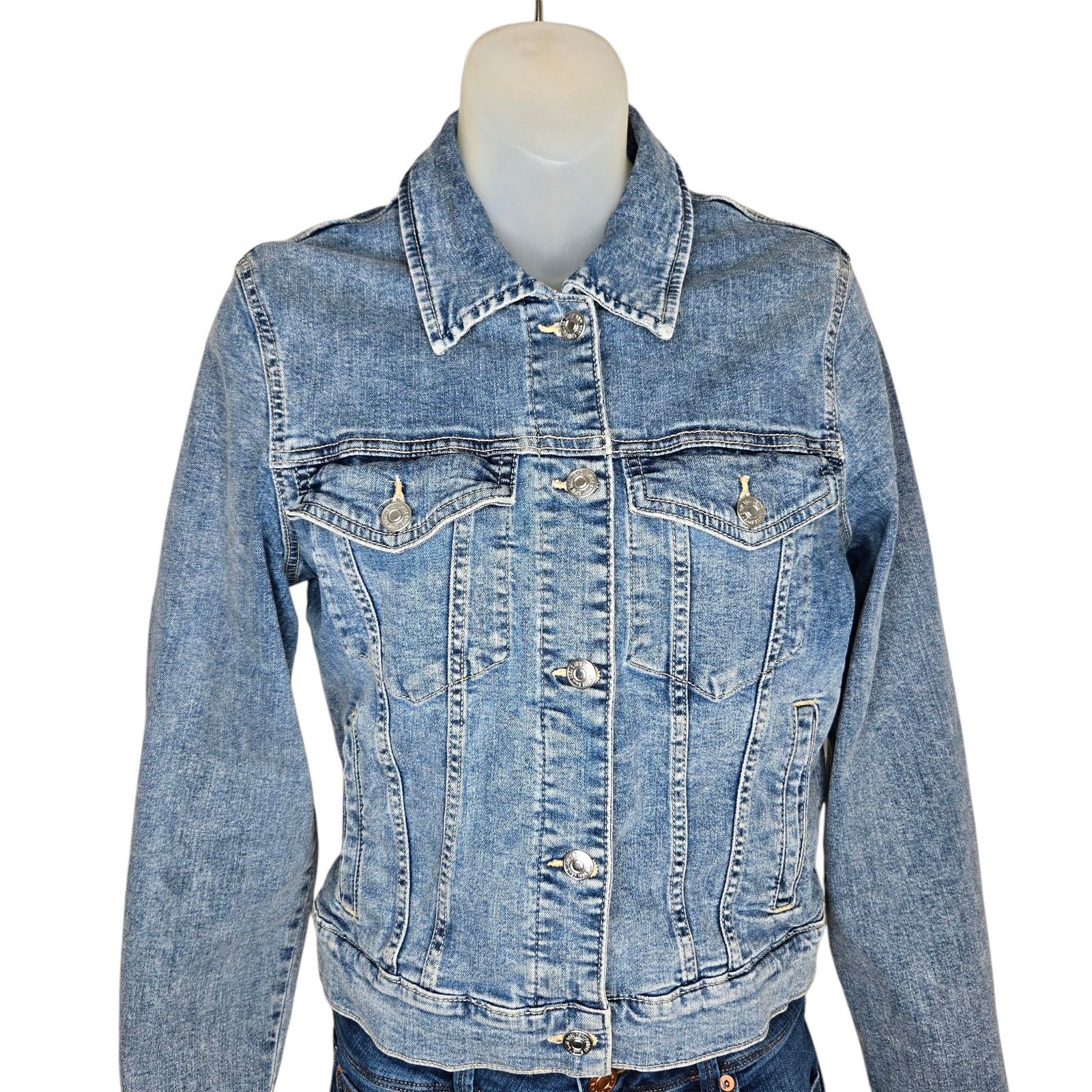 Mango Mango MNG Womens Denim Jacket Large Trucker Style Buttons Size L / US 10 / IT 46 - 2 Thumbnail
