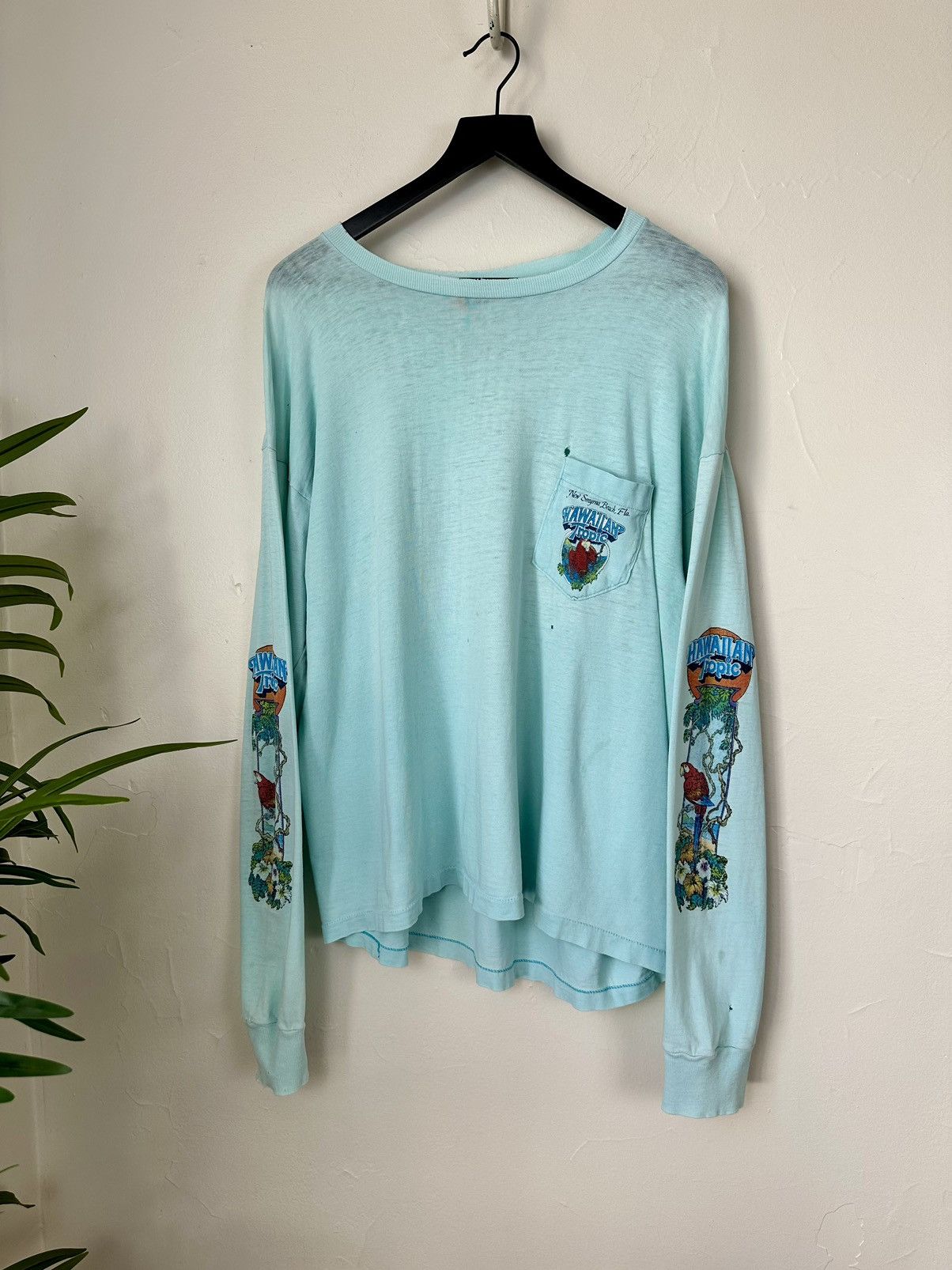 Vintage (XL) 80’s THRASHED TROPICAL VINTAGE Blue Long-sleeve Tee Size US XL / EU 56 / 4 - 3 Thumbnail