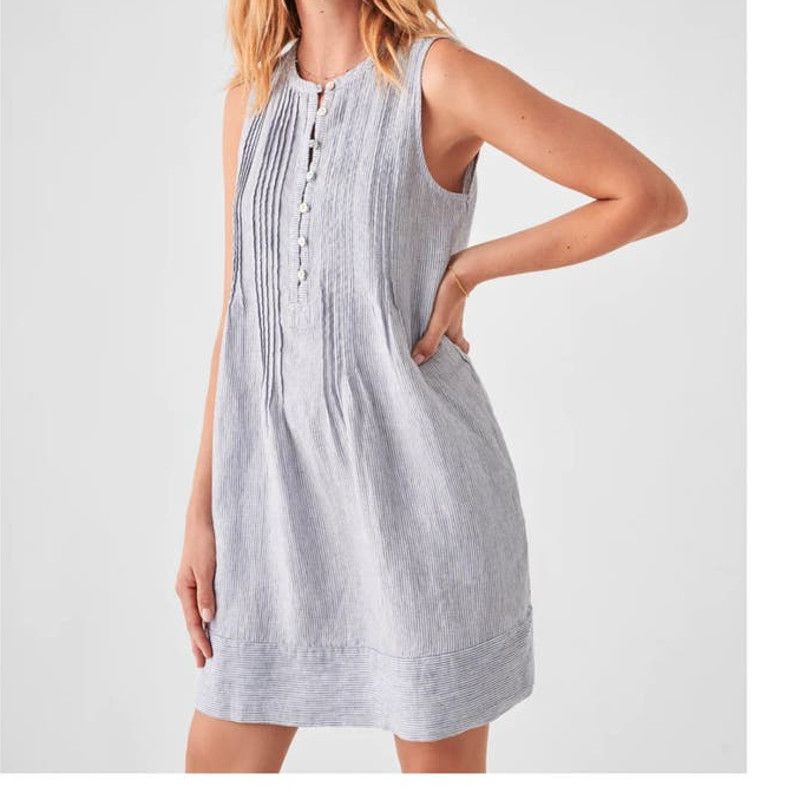 image of Faherty Isha Linen Dress Womens Size S in Blue