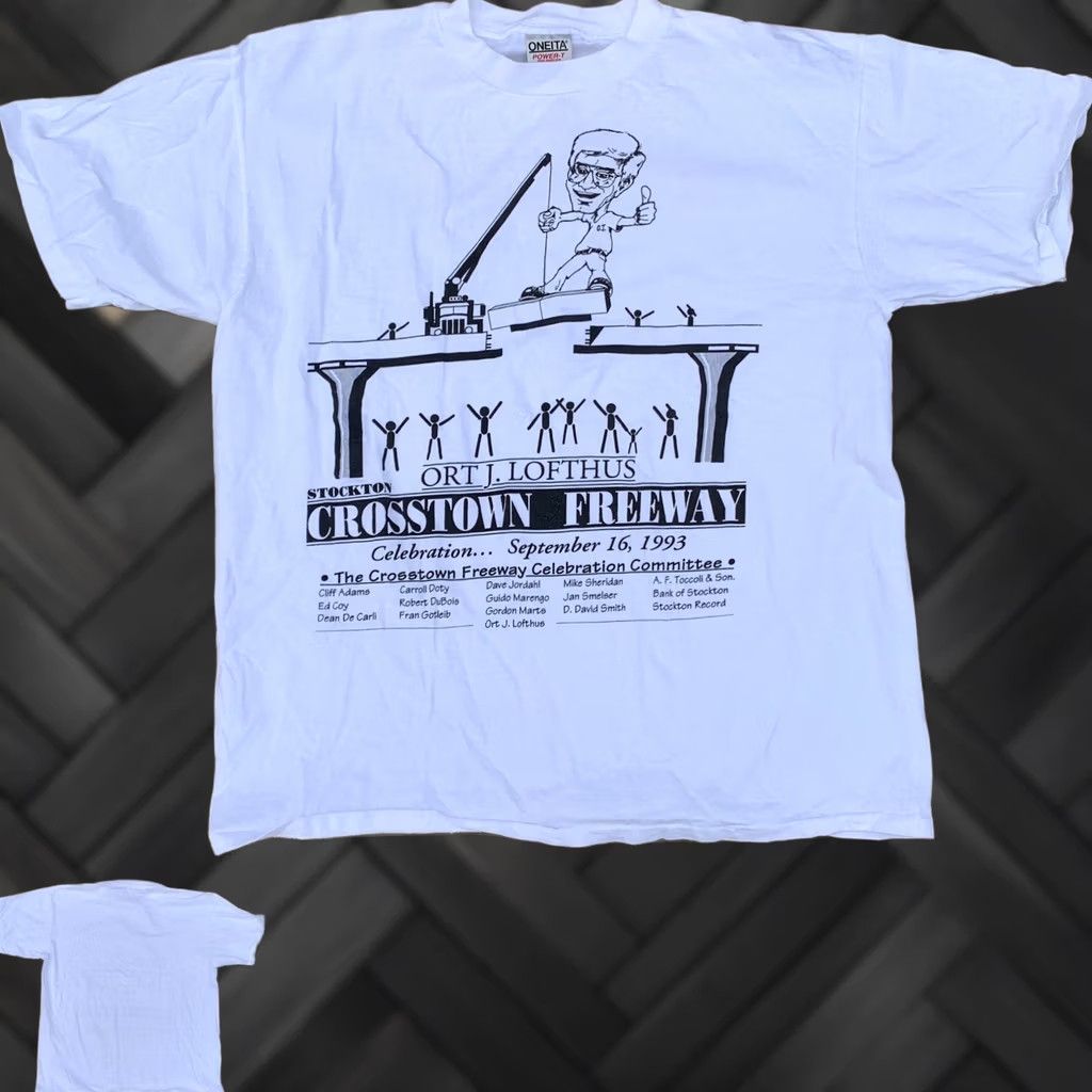 Vintage VINTAGE Oneita Shirt XL White 90s California Crosstown Freeway Celebration T Shirt Mens Size US XL / EU 56 / 4 - 1 Thumbnail