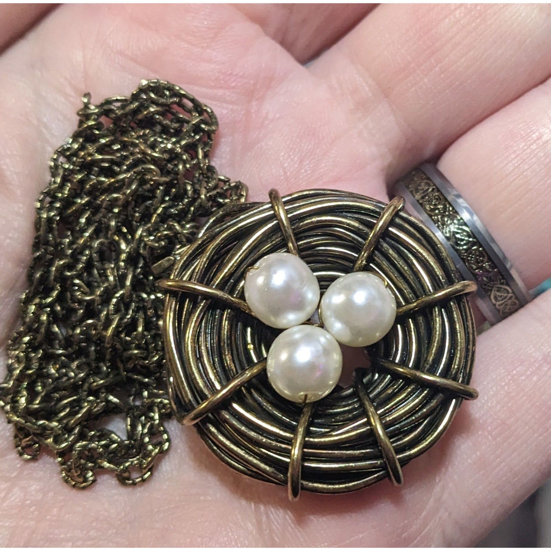 Other Gold Tone Wire Wrap Faux Pearl Bird Nest Necklace Size ONE SIZE - 9 Thumbnail