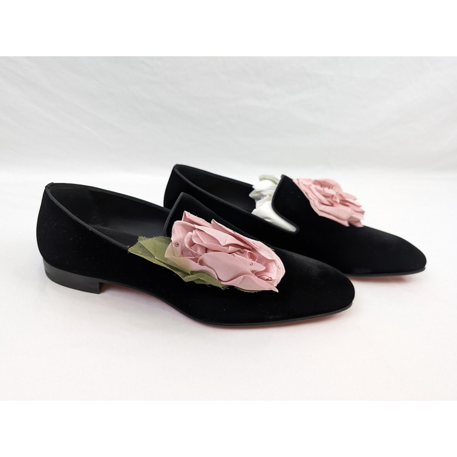 Christian Louboutin o1rshd1 Velvet Dandyflor Flat in Black/Rose Size US 11 / EU 44 - 14 Thumbnail