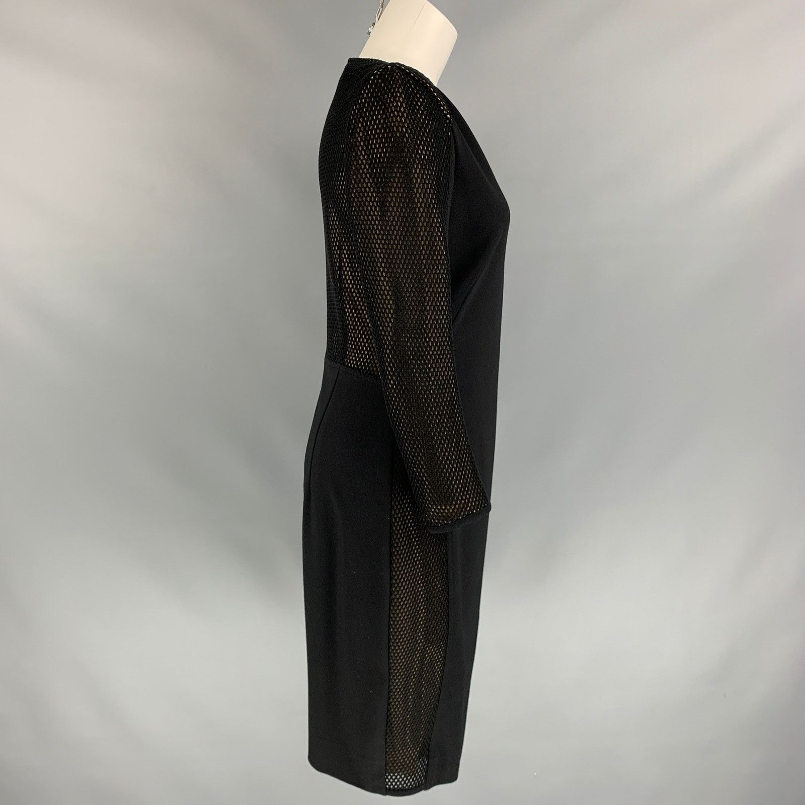 Akris AKRIS Black Mesh Viscose Blend Below Knee Sheath Dress Size M / US 6-8 / IT 42-44 - 3 Thumbnail