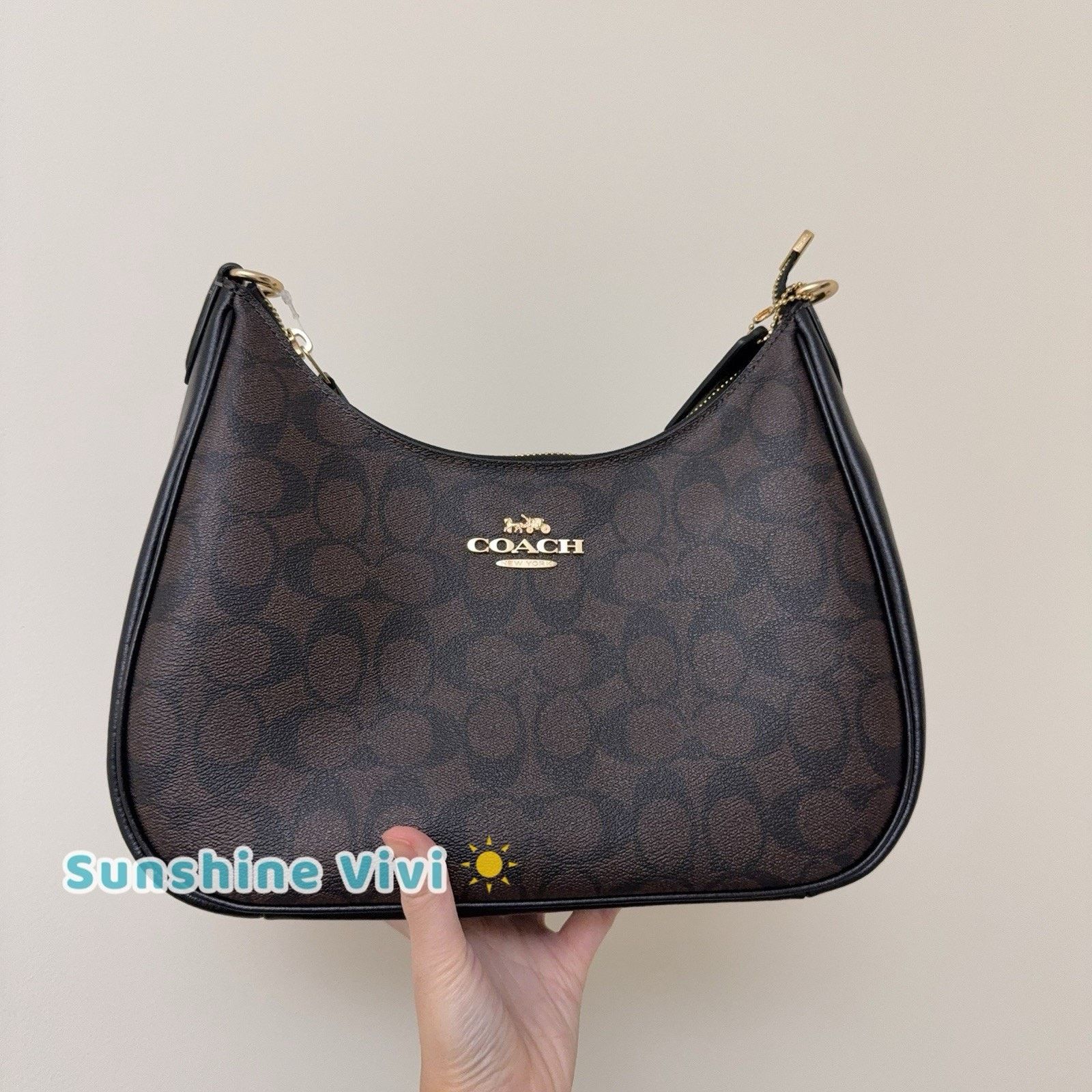 Coach NWT Coach Teri Hobo Bag Signature CK161 Gold/Walnut/Black Size ONE SIZE - 1 Thumbnail
