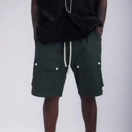 Jean Button Decor Big Pocket Green Shorts Size US 32 / EU 48 - 1 Thumbnail