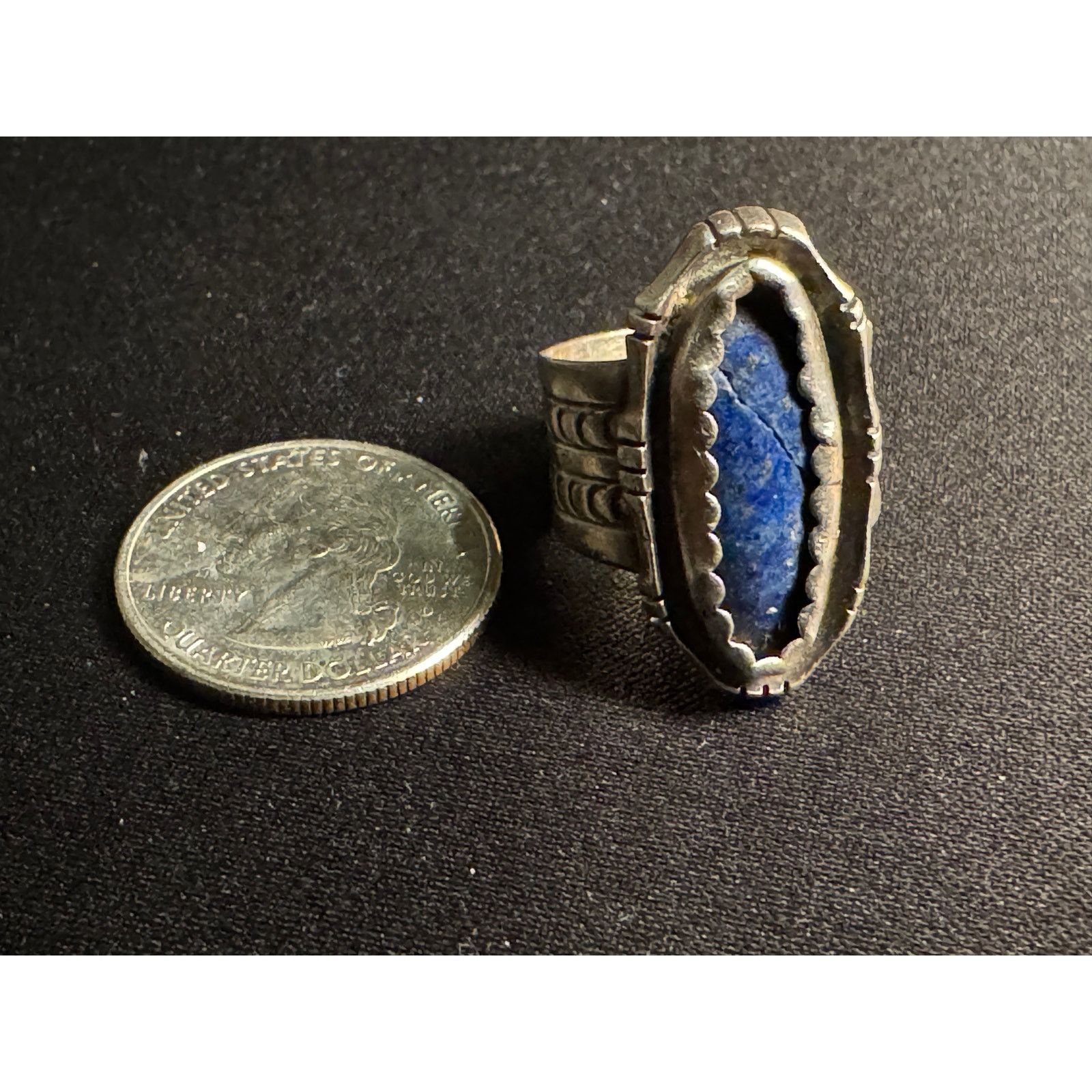 Other Nila Johnson Sterling Size 6.5 Navajo Ring Lapis Inlay Size ONE SIZE - 7 Thumbnail