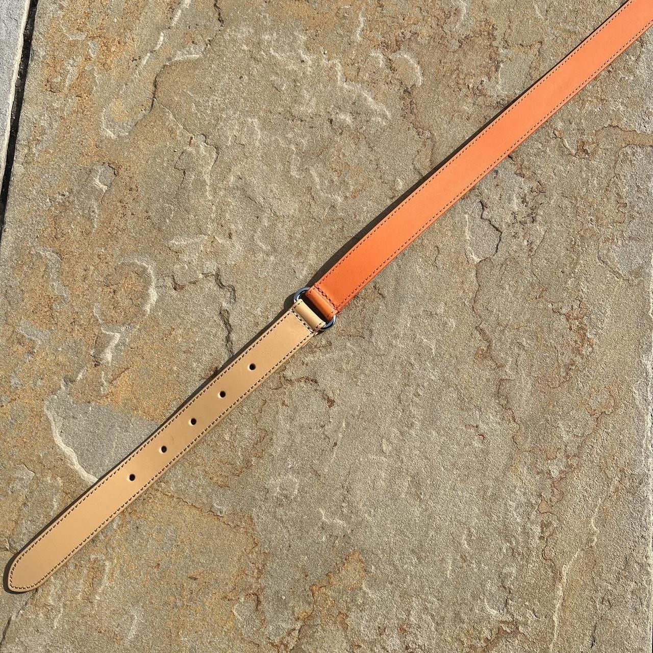 Designer NWT Orange Tan Navy Colorblock Leather Belt Made in Italy Size ONE SIZE - 5 Thumbnail