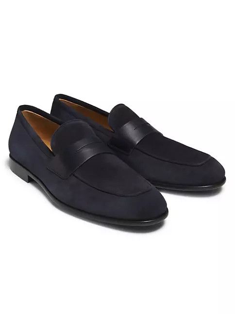 Salvatore Ferragamo o1s1rm0924 Suede Penny Loafers in Navy Blue Size US 11.5 / EU 44-45 - 2 Thumbnail