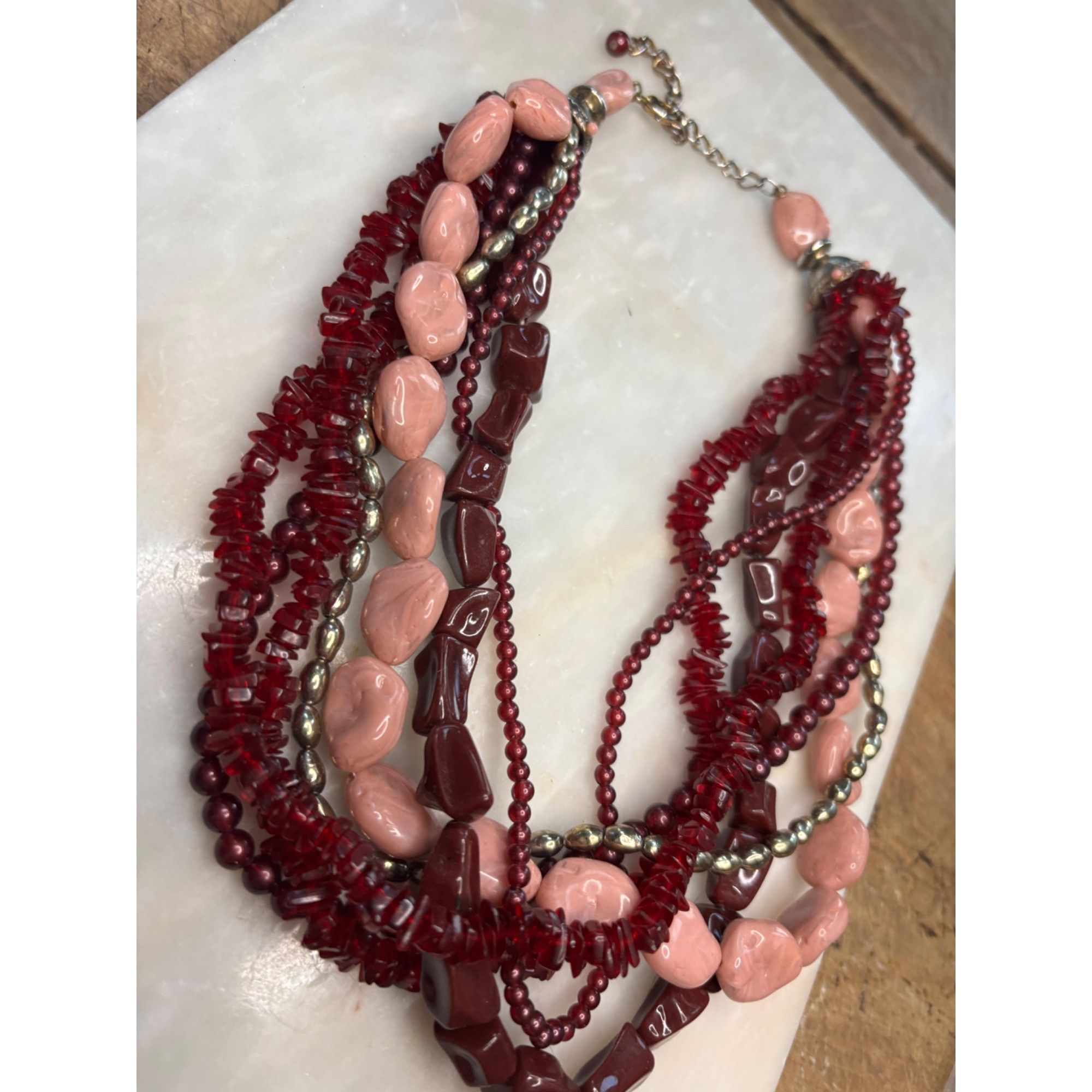 Other Multi-Strand Beaded Necklace With Red & Pink Stones Size ONE SIZE - 7 Thumbnail