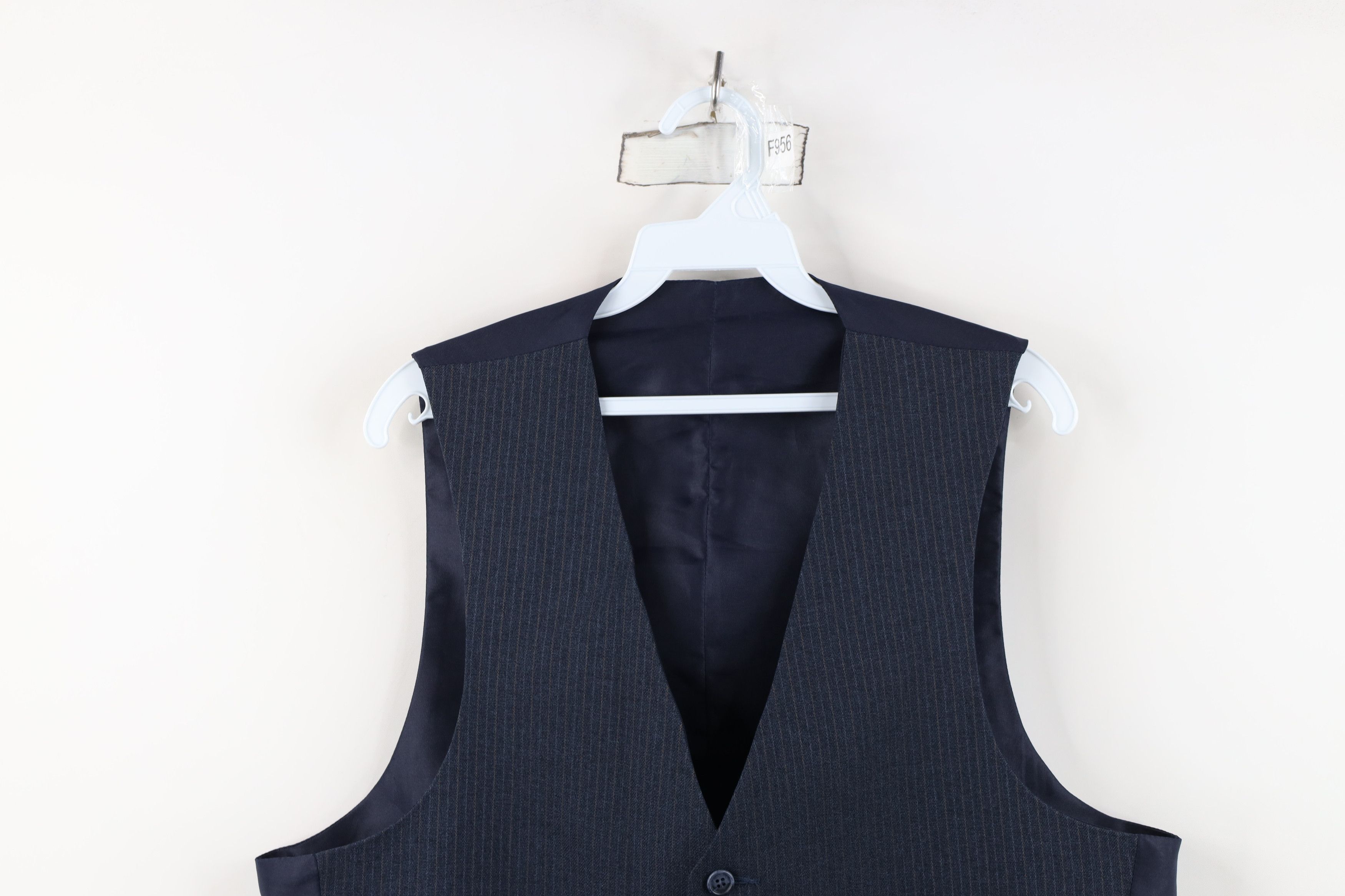 Vintage Vintage 90s Pinstriped Knit Suit Vest Jacket Navy Blue USA Size US L / EU 52-54 / 3 - 2 Thumbnail