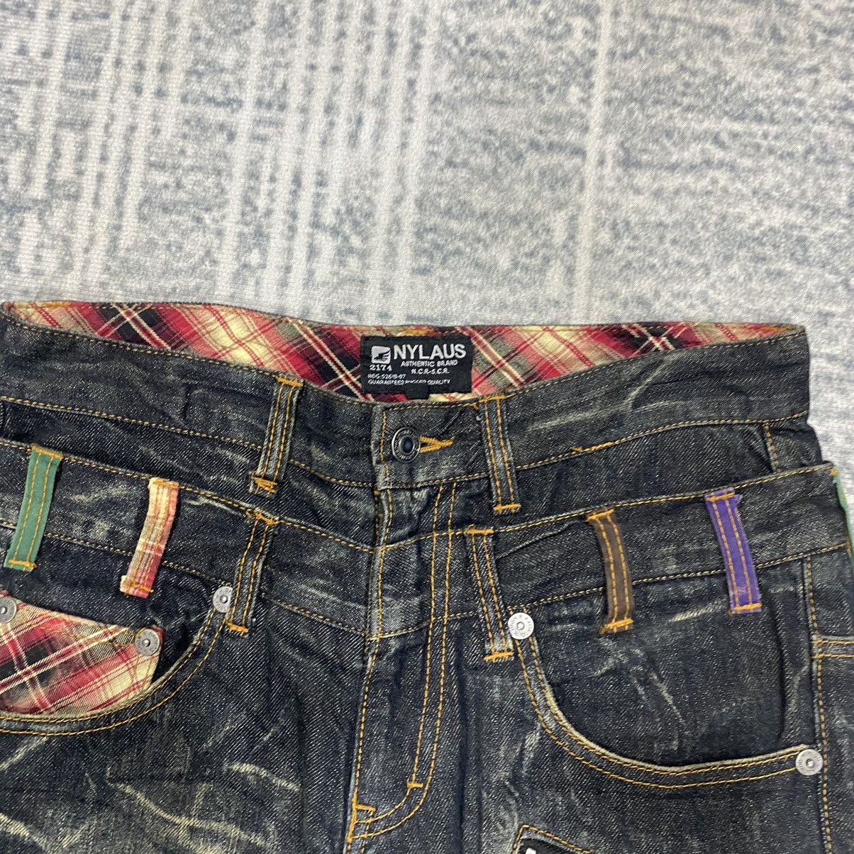 Japanese Brand × Vintage Sick☠️ Nylaus Double Waist Jeans 3Q Punk Grunge Mud Wash Size US 30 / EU 46 - 6 Thumbnail