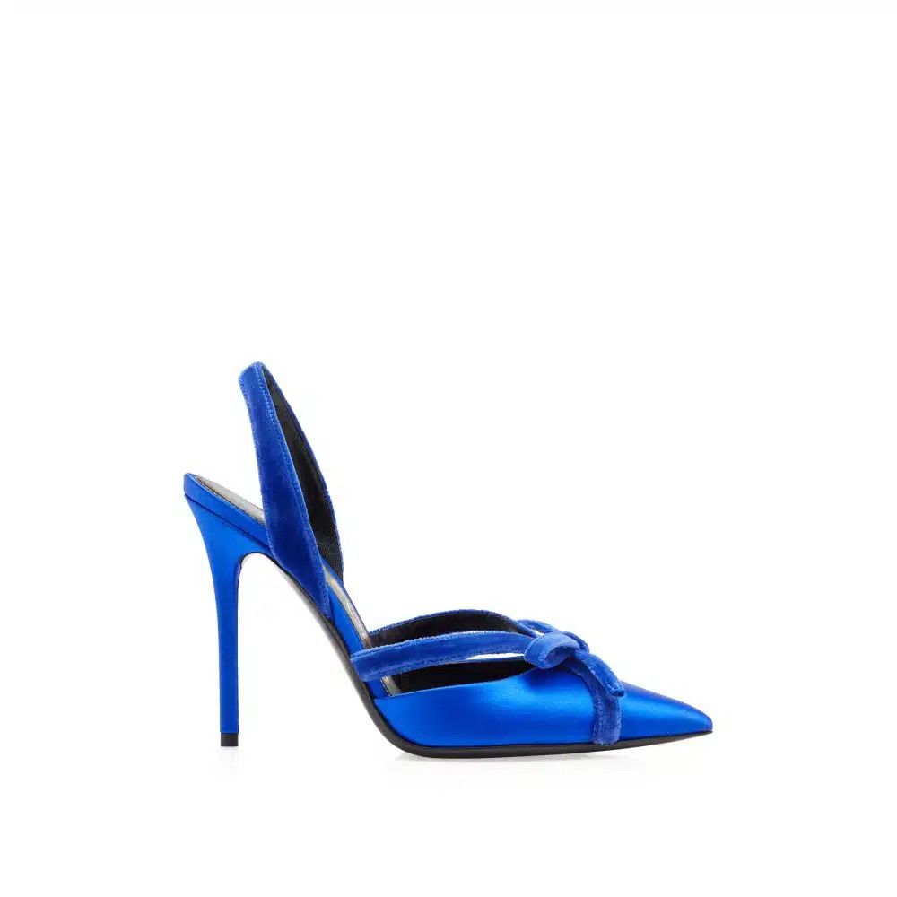 o1loc1c1124 W3321 Satin & Velvet Bow Slingback in Blue