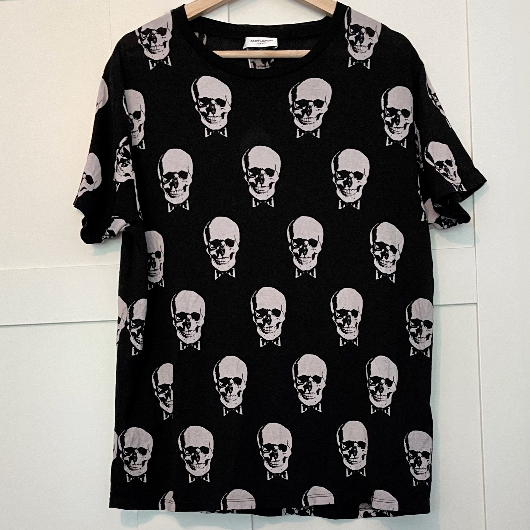 Saint Laurent Paris Saint Laurent Skull & Bow Tie Unisex T-Shirt, Black & Cream Size US L / EU 52-54 / 3 - 1 Thumbnail