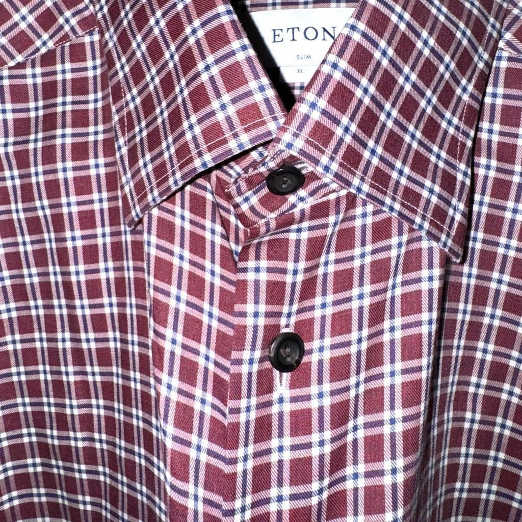 Eton Eton Slim Fit Non-Iron Red Check BD Dress Shirt Size XL 17 Size US XL / EU 56 / 4 - 3 Thumbnail