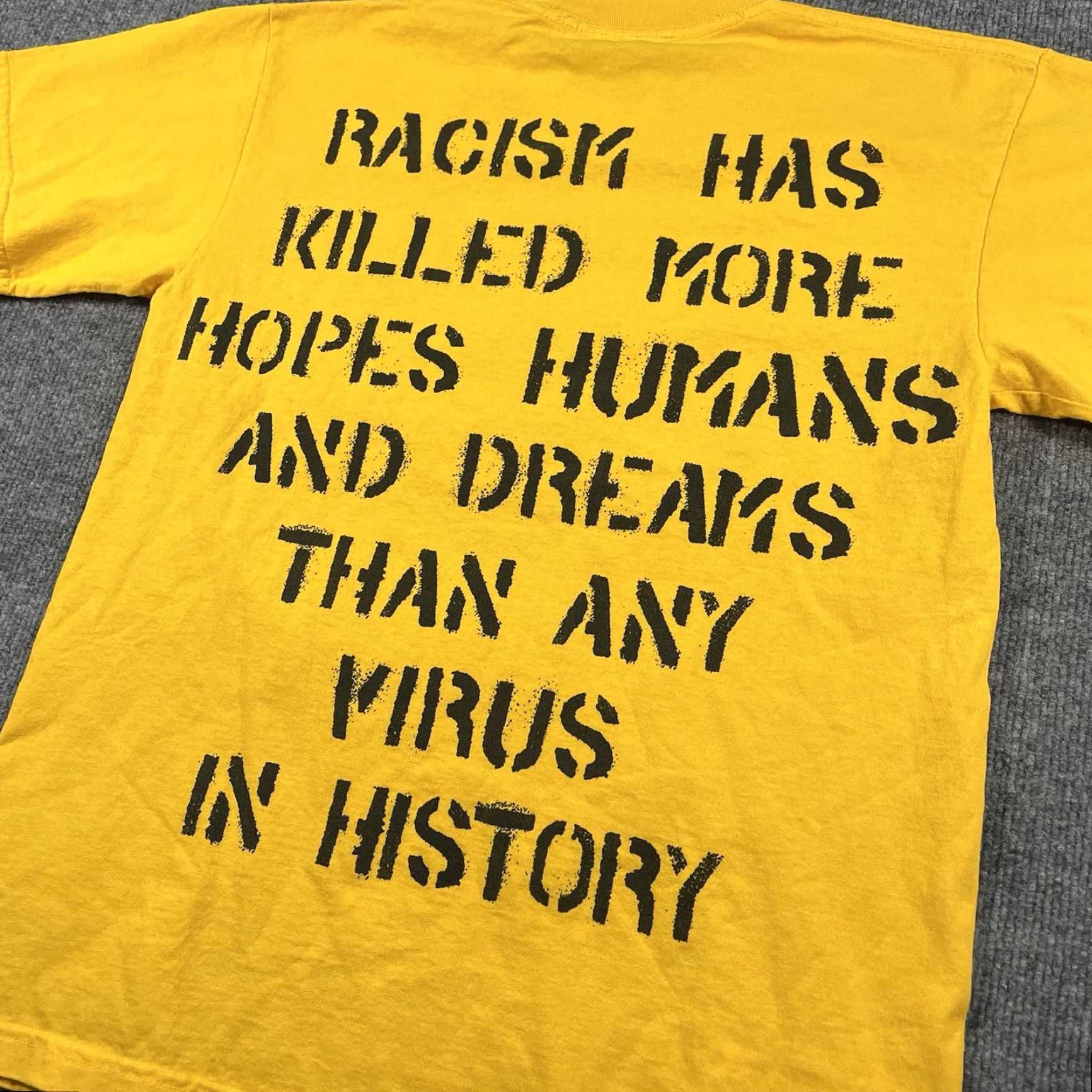 Vintage Menace Los Angeles T-Shirt Mens M Yellow Graphic Print Black Power Fist BLM 90s Streetwear USA Short Sleeve Double-Sided Size US M / EU 48-50 / 2 - 2 Thumbnail