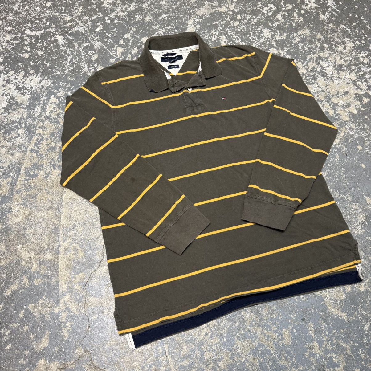 Vintage Vintage Tommy Hilfiger Brown Yellow Striped Polo Tshirt Size US M / EU 48-50 / 2 - 12 Thumbnail