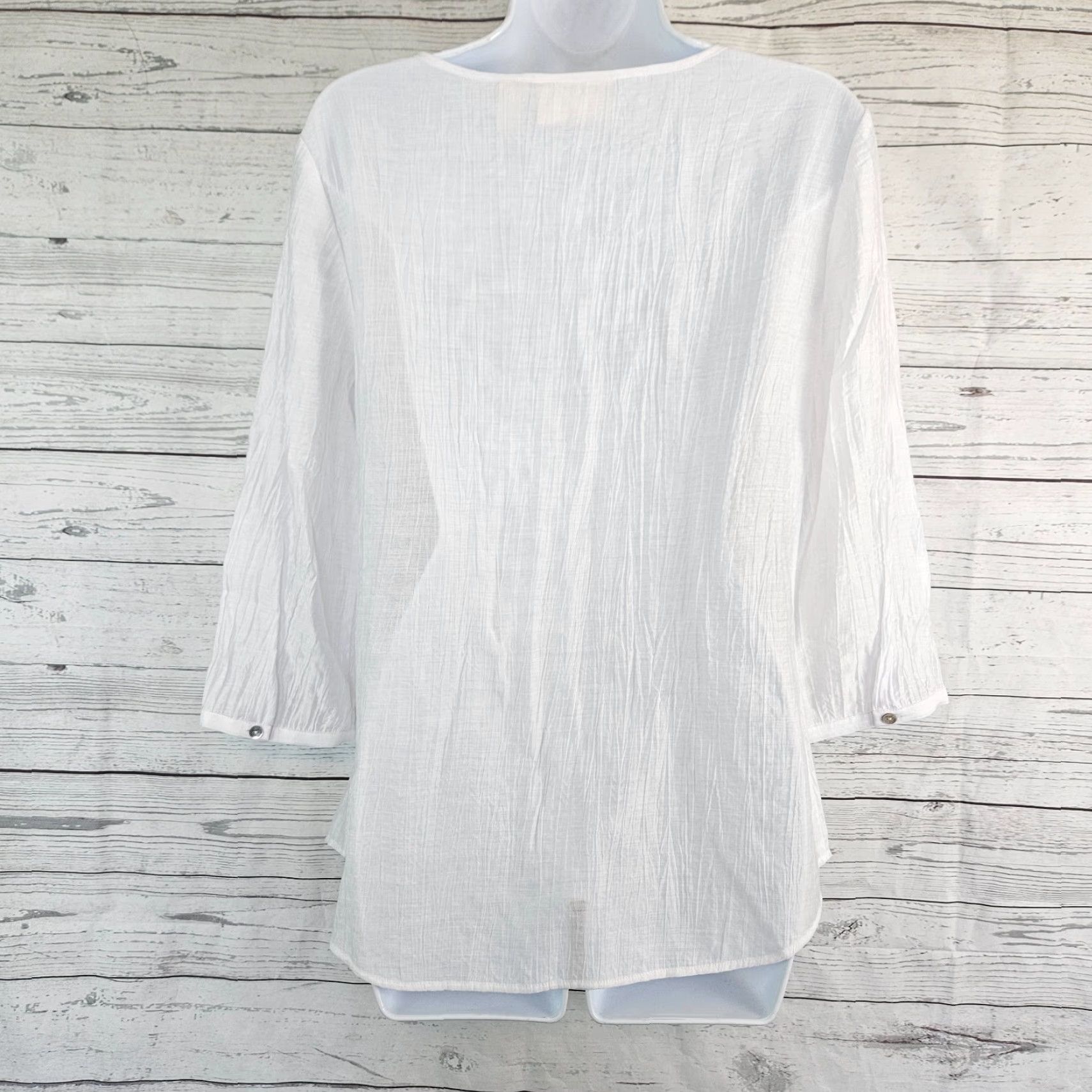 Vintage Chico's Womens Blouse Shirt Small White 3/4 Sleeve Rayon Nylon Semi Sheer Casual Summer Spring Fall Womens Size S / US 4 / IT 40 - 3 Thumbnail