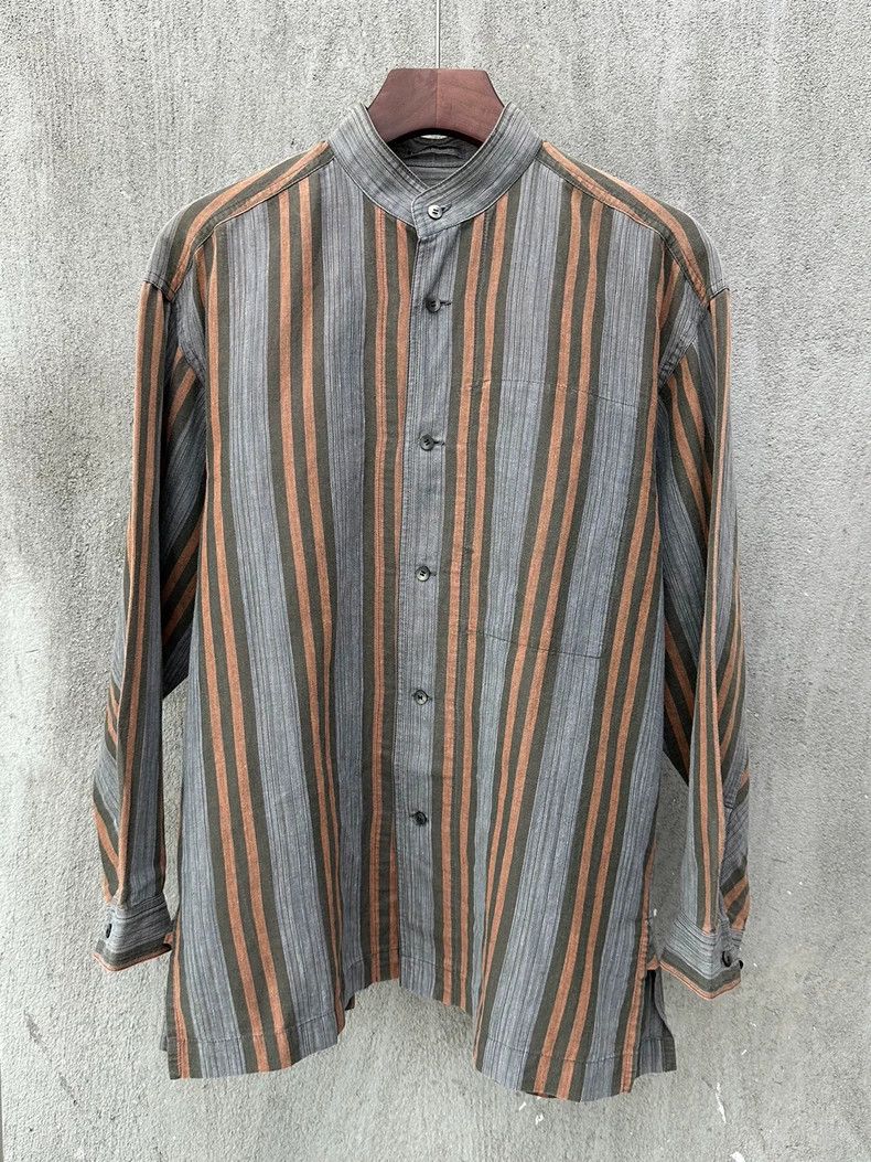 Issey Miyake Issey Miyake Grey brown cotton and linen retro striped shi Size US S / EU 44-46 / 1 - 1 Thumbnail
