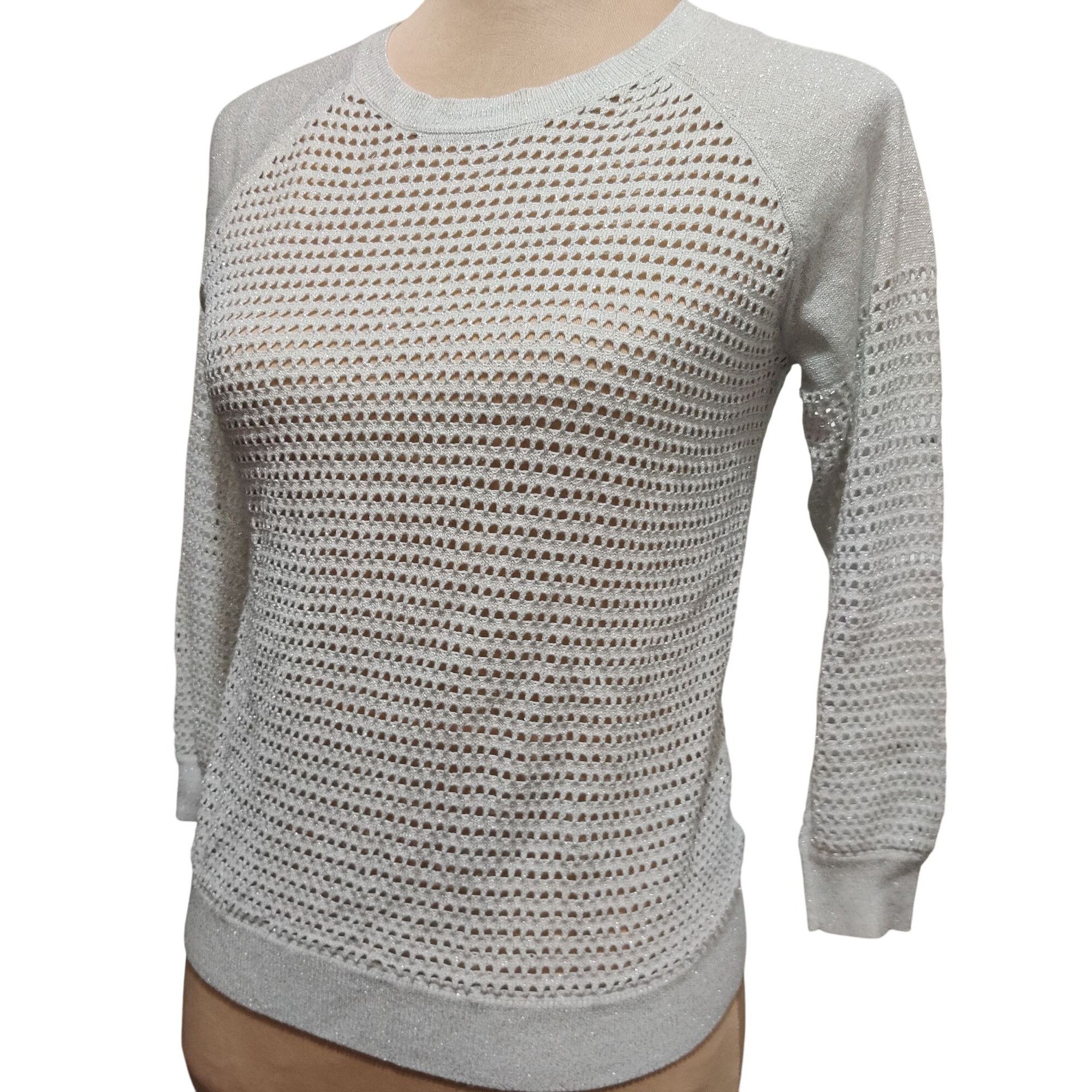 Express Express S Womens Sweater Silver Metallic Open Knit Pullover Size S / US 4 / IT 40 - 12 Thumbnail