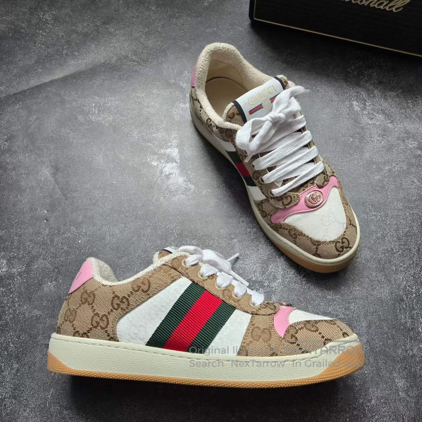 Gucci Guicci Pink Monogram All-Over Print Distressed Sneakers| Size US 5 / EU 37 - 4 Thumbnail