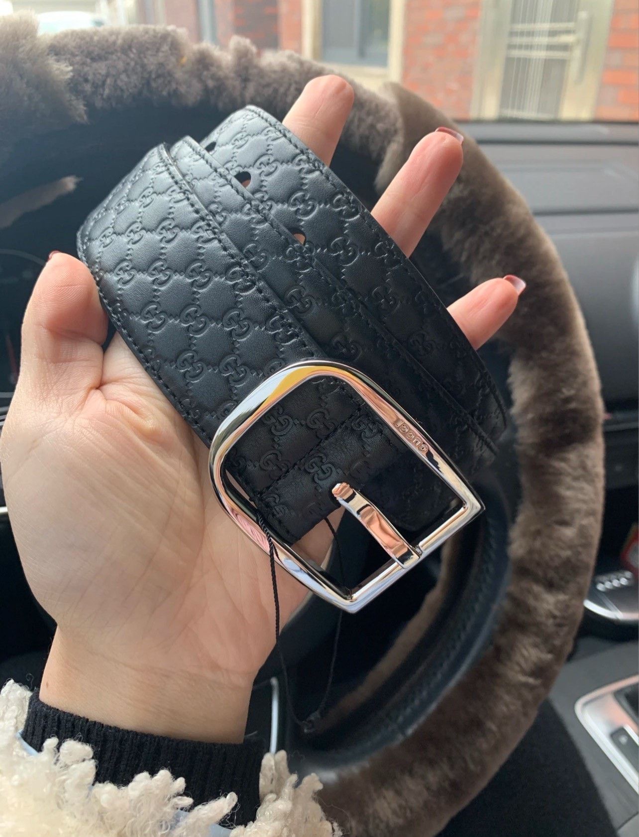 Gucci Gucci Blue Monogram Embossed Silver Buckle Belt Size ONE SIZE - 1 Thumbnail