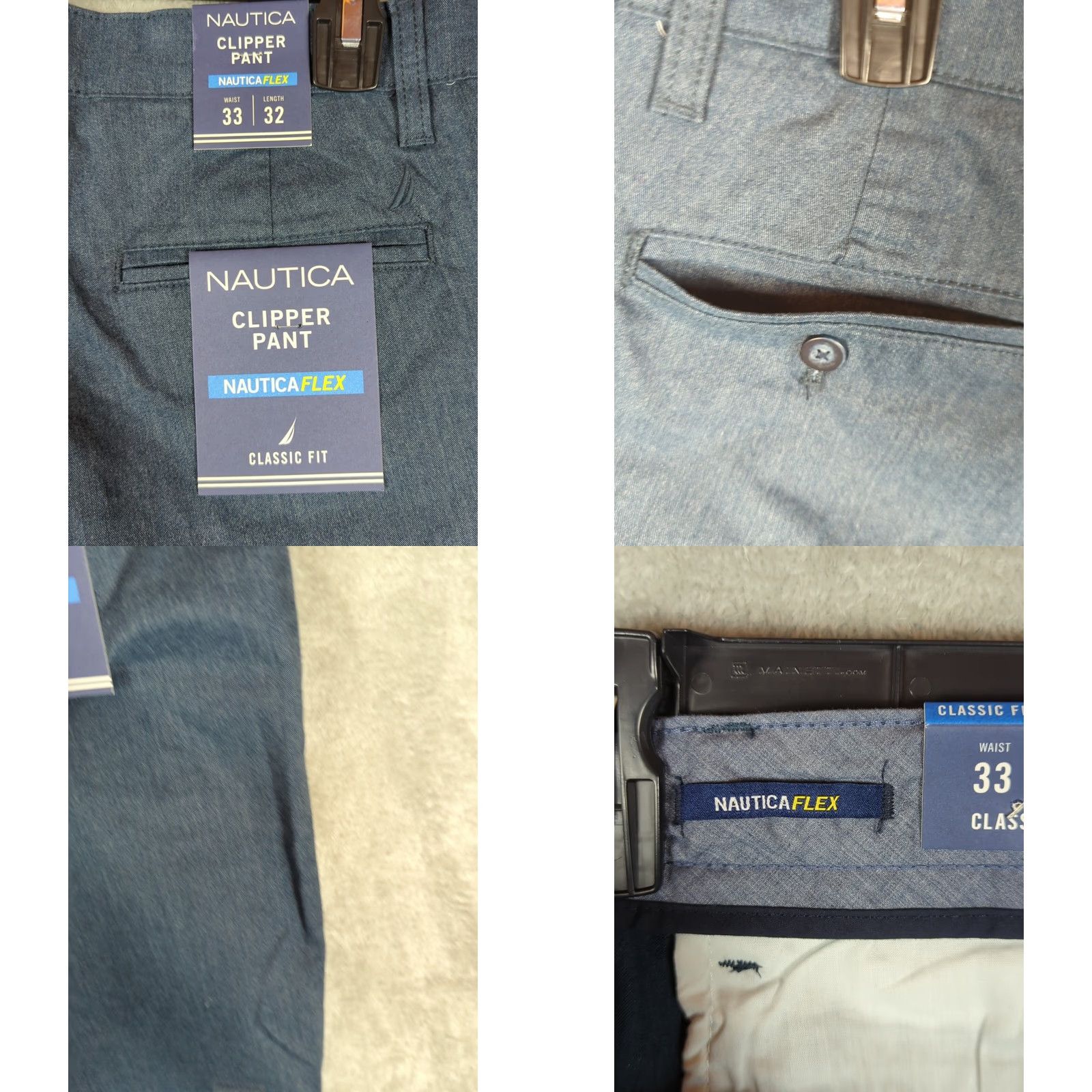 Nautica Nautica Men's Pants 33x32 Chino Classic Fit Blue NauticaFlex Logo Pockets Flat Front Straight Leg Regular Size 33 Inseam 32 Amazon/Shopper Friendly Size US 33 - 9 Thumbnail