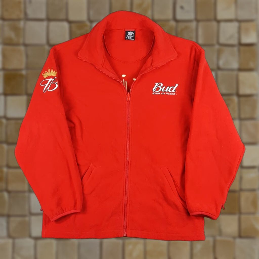 Budweiser VINTAGE Budweiser Racing NASCAR Fleece Full Zip Up Mens L Windbreaker Jacket Red 90s 00s Y2K Racing Logo Embroidered Zip Short URL Size US L / EU 52-54 / 3 - 1 Thumbnail