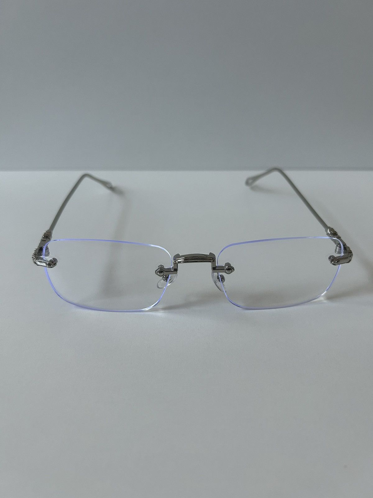 Japanese Brand 90s Y2K style silver cross rimless blue tint lux glasses Size ONE SIZE - 9 Thumbnail