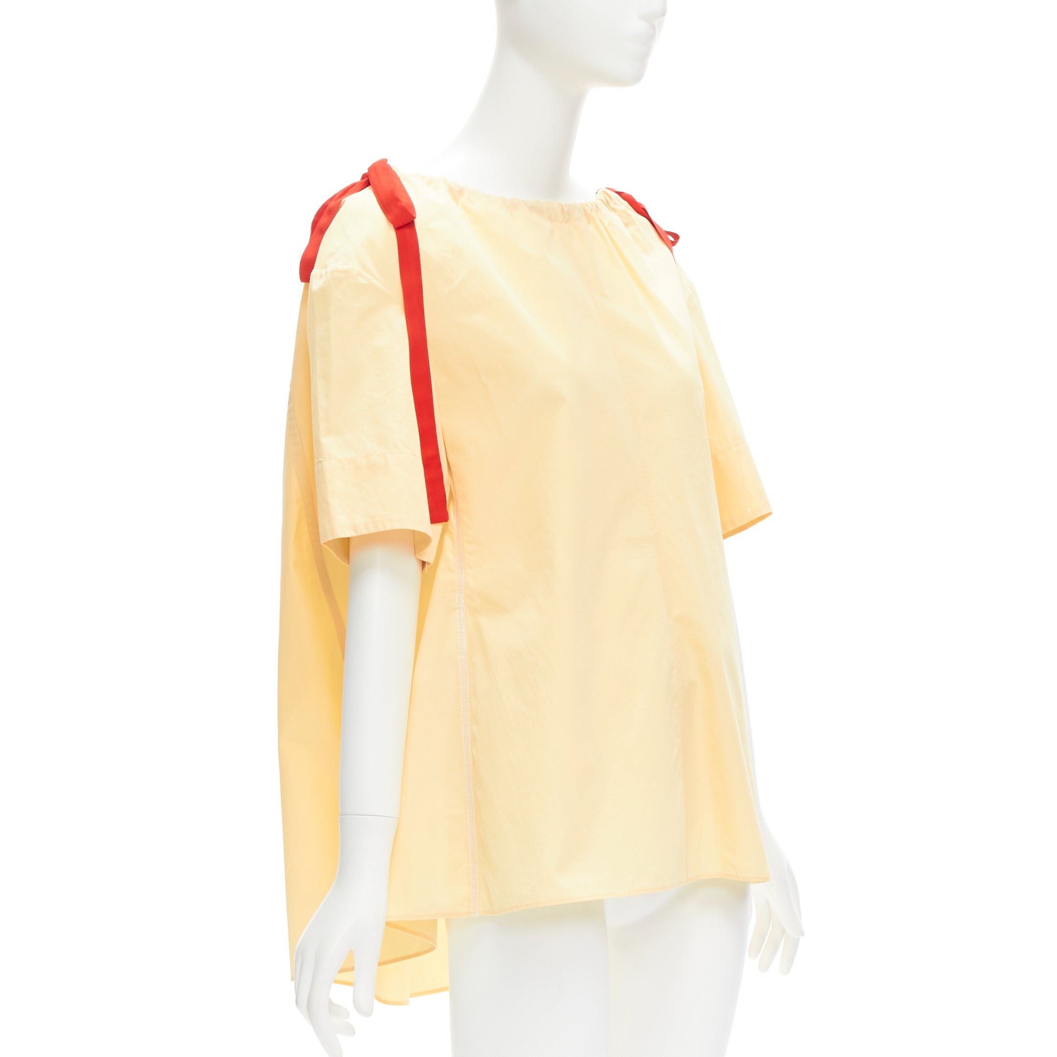 image of Marni Yellow 100% Cotton Red Drawstring Collar Trapeze Flared Top It36 Xxs, Women's