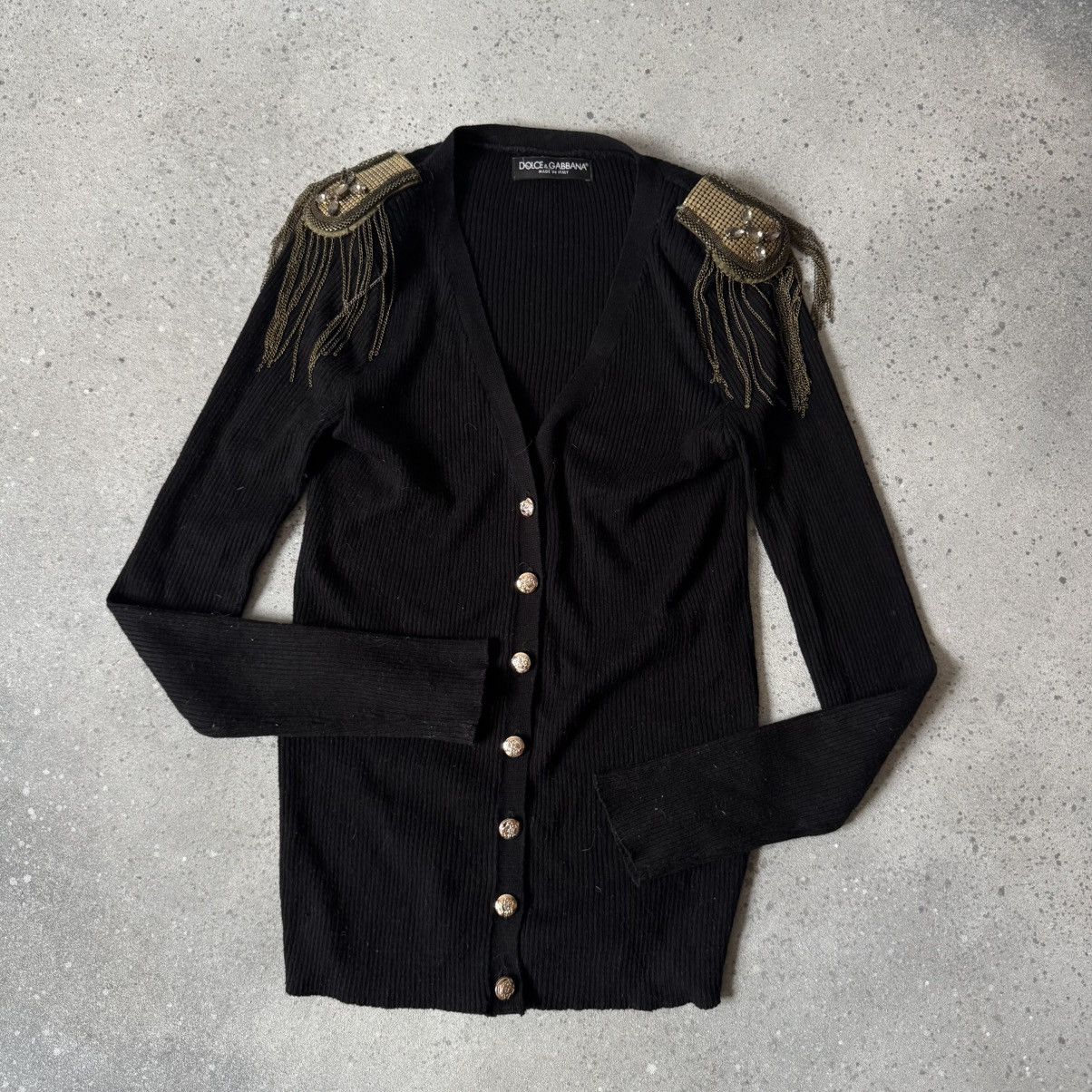 Dolce & Gabbana × Vintage Dolce & Gabbana Ribbed Cardigan with Embellished Epaulettes Size M / US 6-8 / IT 42-44 - 10 Thumbnail