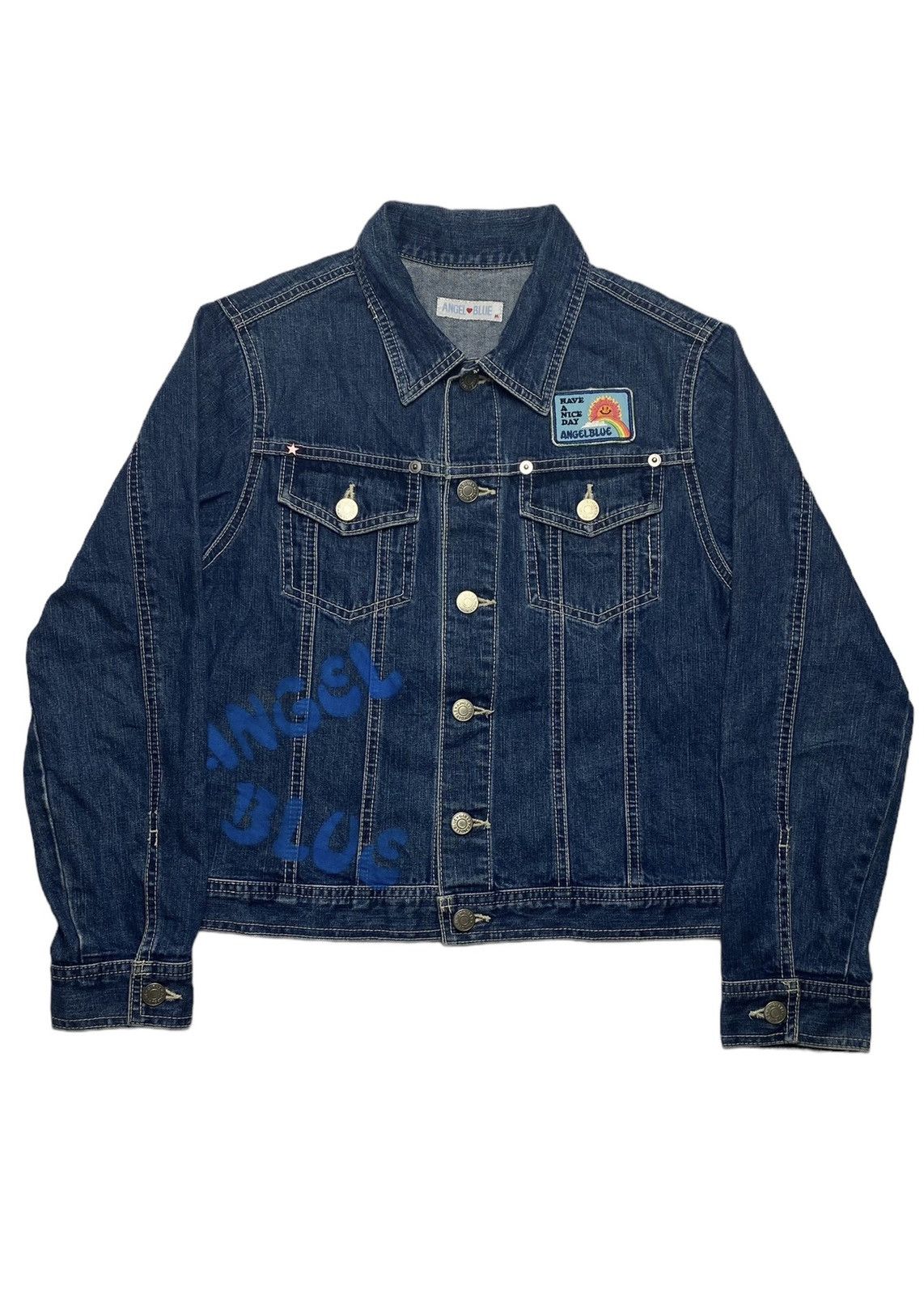 Angel Blue 2000s Angel Blue - Printed Spray Apple Denim Jacket Size M / US 6-8 / IT 42-44 - 3 Thumbnail