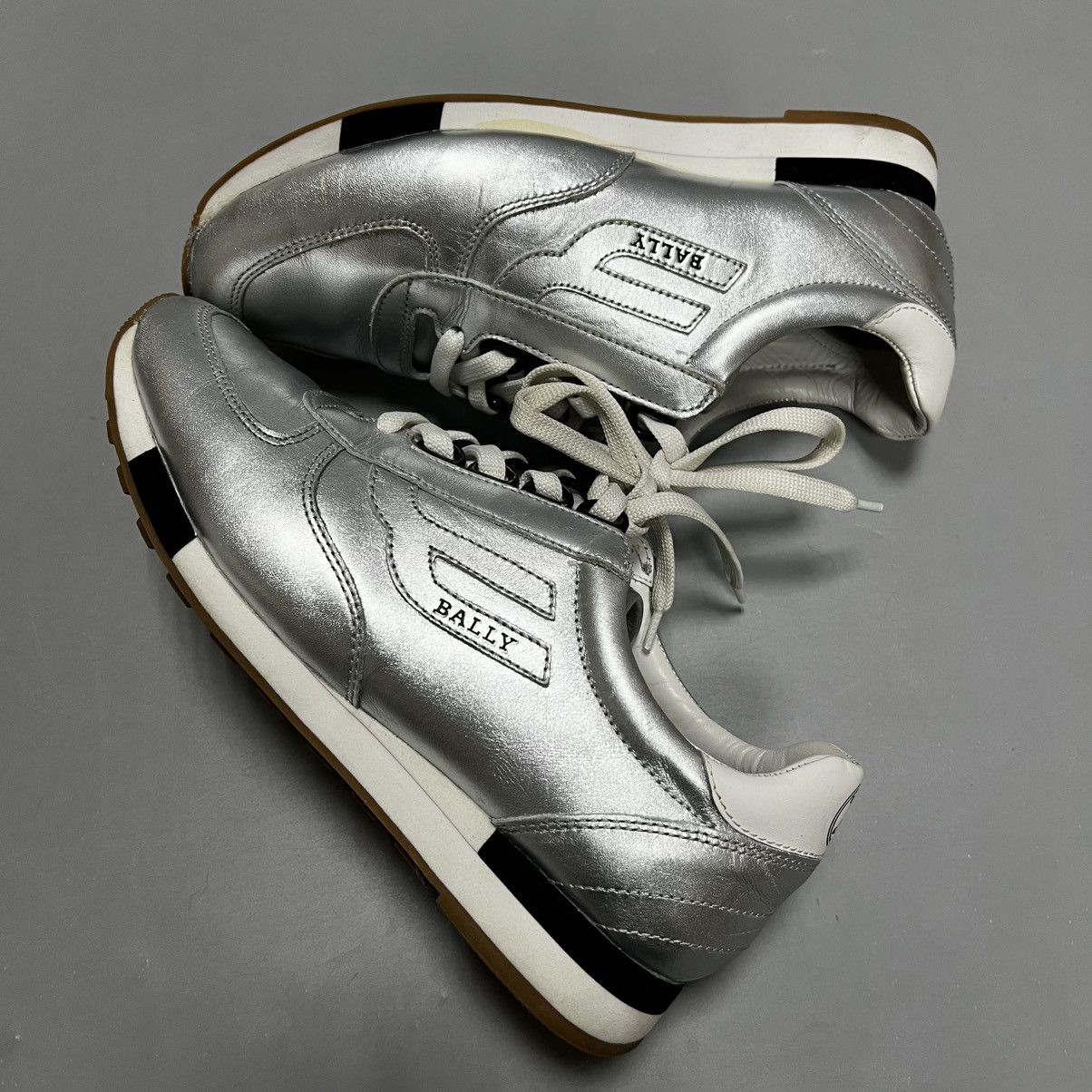 Bally BALLY Gavina Metallic Silver Low Woman's Leather Sneakers Size US 7.5 / IT 37.5 - 22 Thumbnail