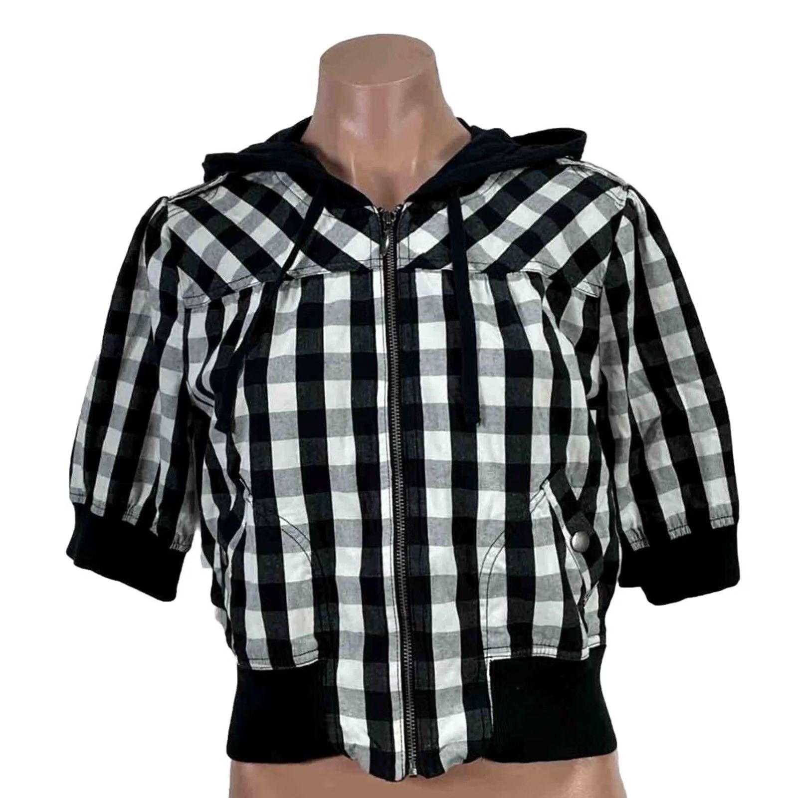 Vintage Mudd Vintage Vest Y2K 90s Jacket L Cropped Plaid Checkered Hooded Zip Size L / US 10 / IT 46 - 2 Thumbnail