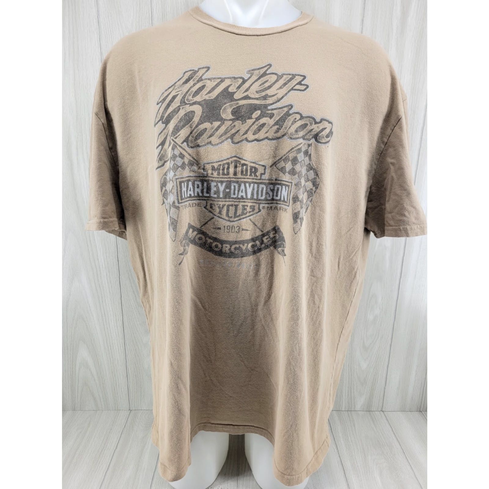 Harley Davidson Harley-Davidson Mens Shirt T-Shirt 2XL Tan Brown Distressed River Meridian MS Tan Brown Shirt Mens 2XL Size US XXL / EU 58 / 5 - 2 Thumbnail