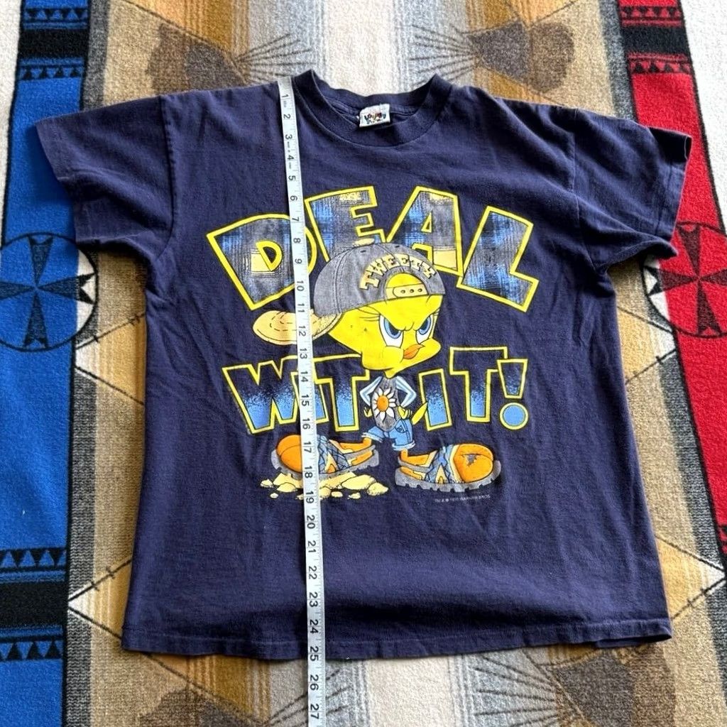 Vintage VINTAGE 90s Looney Tunes Tweety Bird “Deal Wit It!” T-Shirt Womens Large Blue Short Sleeve Regular Pattern Solid Size L / US 10 / IT 46 - 8 Thumbnail