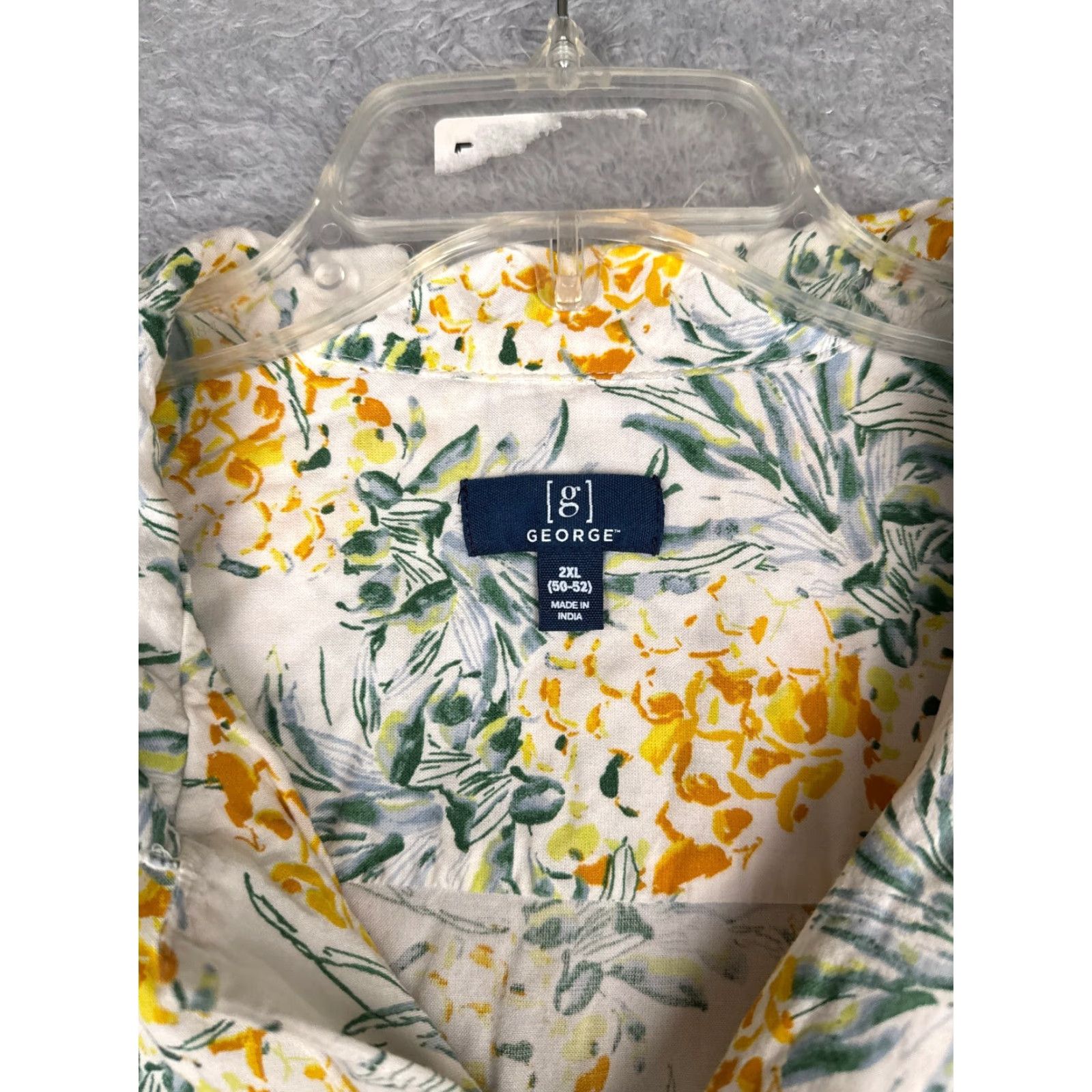 George George Shirt Men 2XL White Yellow Green Pineapple Hawaiian 100% Rayon Button-Up Collared Short Sleeve Floral All Seasons Breathable Pockets Mens Size US XXL / EU 58 / 5 - 7 Thumbnail