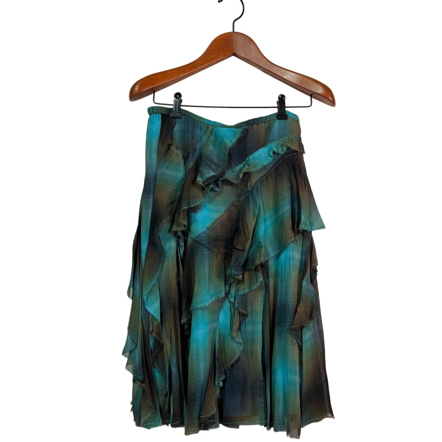 Size Vintage DKNY Silk Tiered Silk Print Midi Skirt