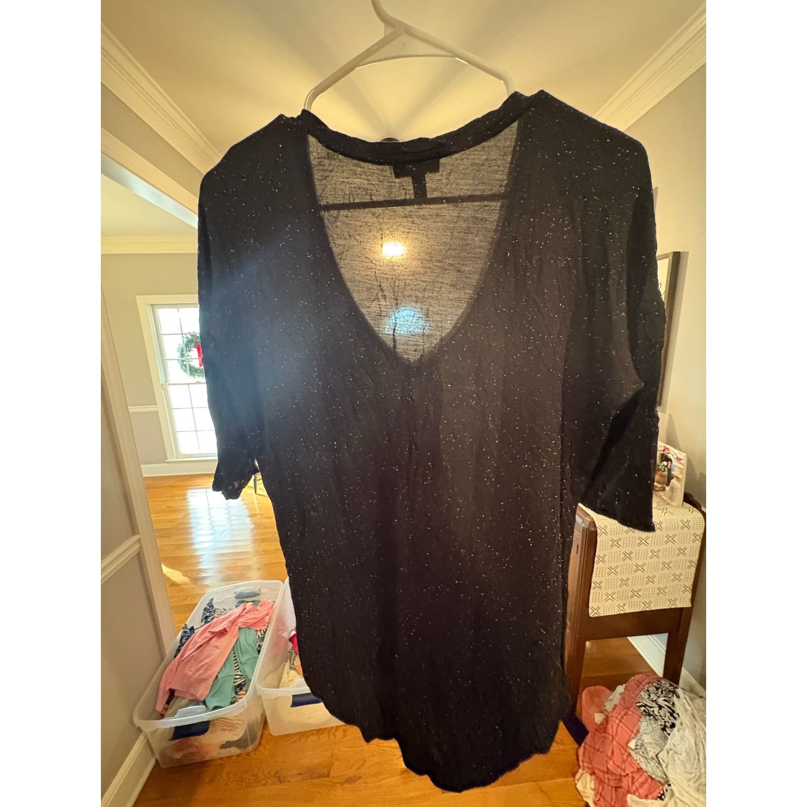 Express Express XS Black Speckled Deep V-Neck 3/4 Sleeve Sheer Size XS / US 0-2 / IT 36-38 - 4 Thumbnail