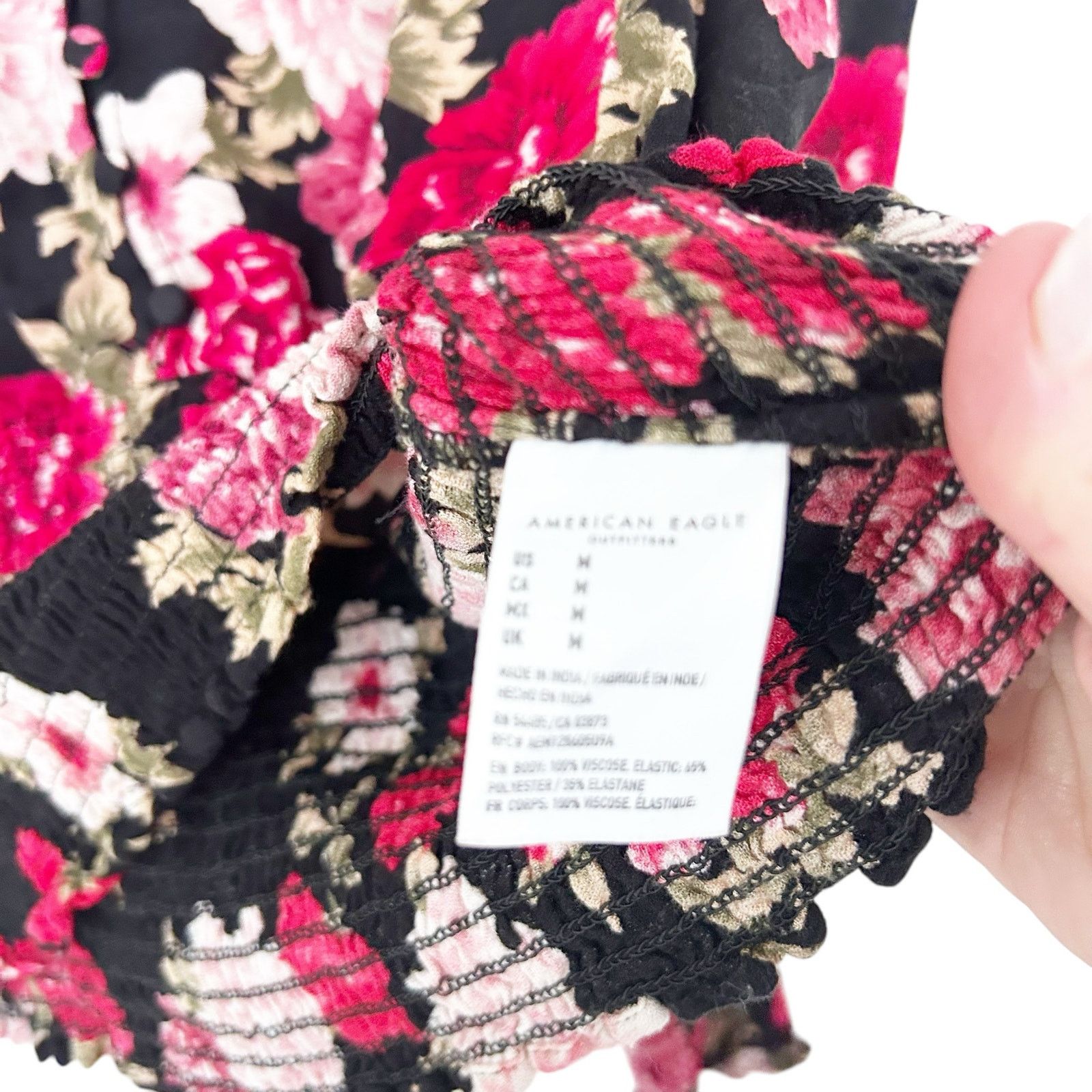 American Eagle Outfitters American Eagle Black Floral Long Sleeve Blouse Sz M Size M / US 6-8 / IT 42-44 - 3 Thumbnail