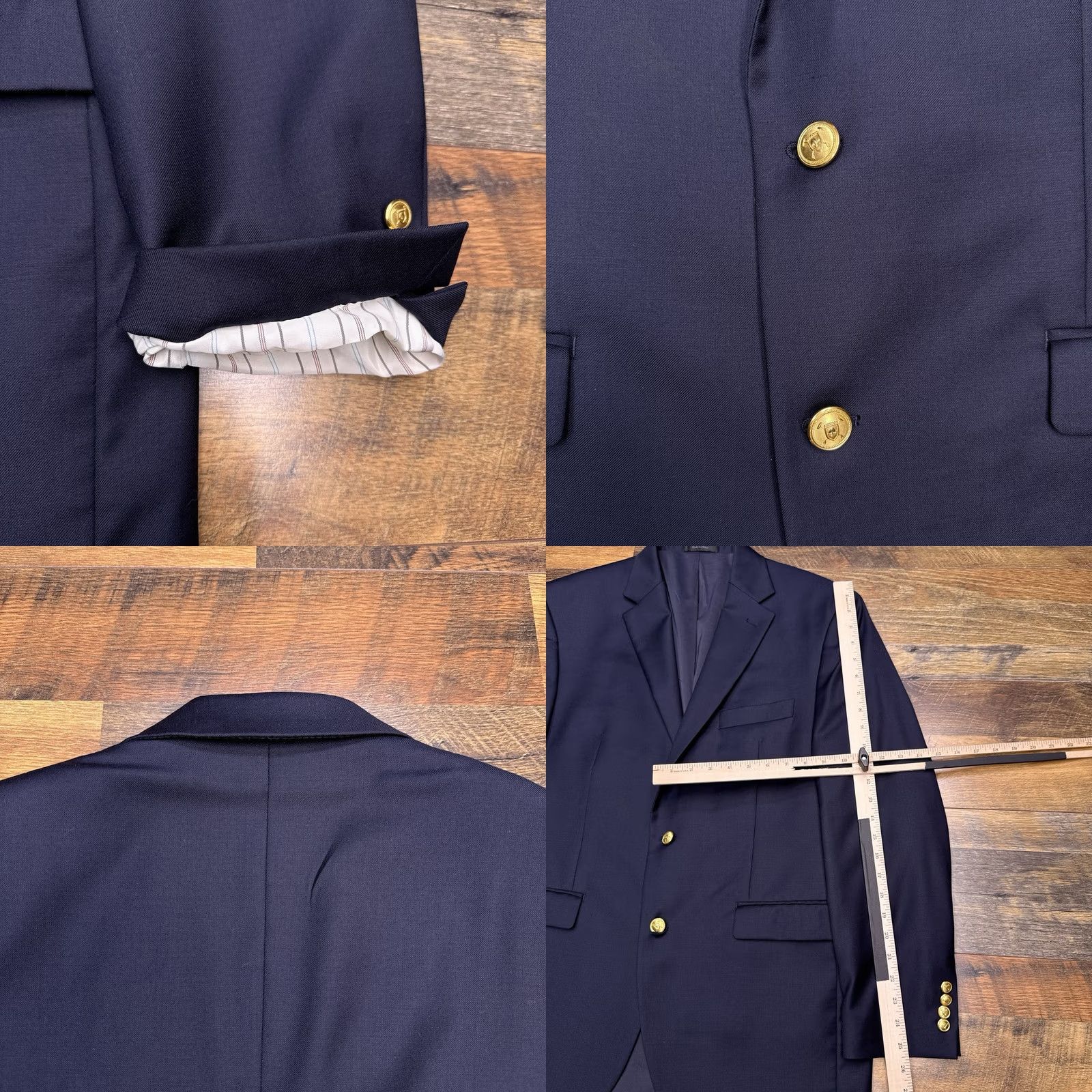 Ralph Lauren Lauren Ralph Lauren Blazer 42R Navy Wool Gold Buttons Blazer Jacket Solid Blue Mens Regular 2-Button Notch Lapel Vintage No Size 42R - 8 Thumbnail