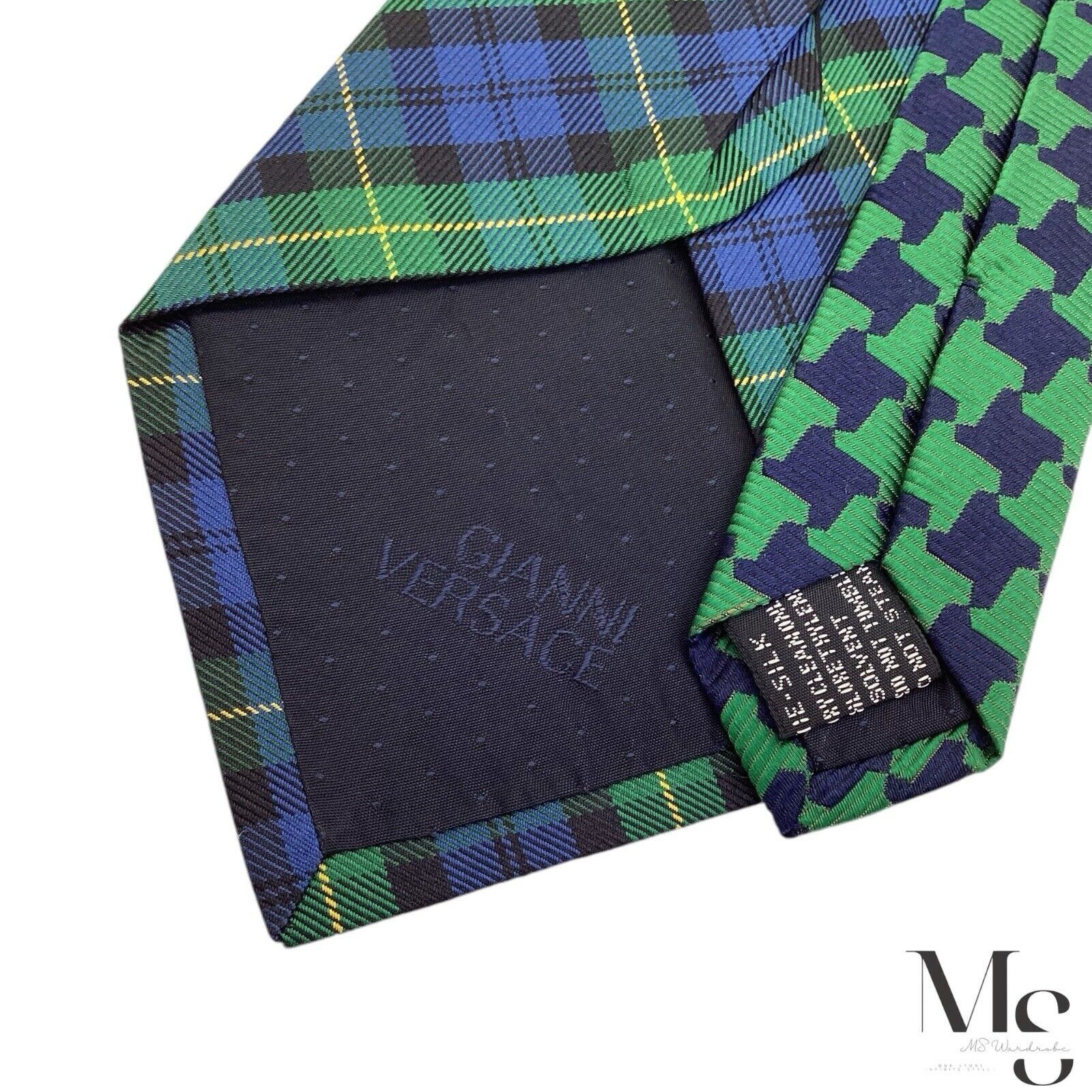 Versace GIANNI VERSACE Blue & Green Plaids & Checks Made In Italy Si Size ONE SIZE - 4 Thumbnail