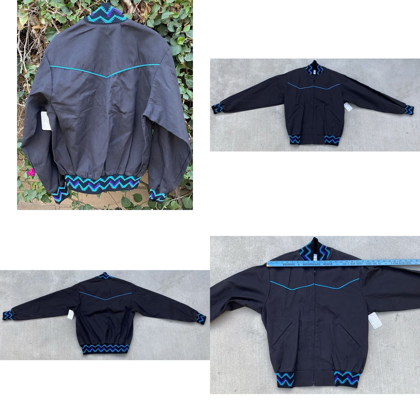Vintage VINTAGE Stitch Design Jacket Western Cowboy Western Jacket M Mens Black Cotton Blend Zip Bomber Geometric Southwest Pattern 90s ca Sonora Size US M / EU 48-50 / 2 - 10 Thumbnail