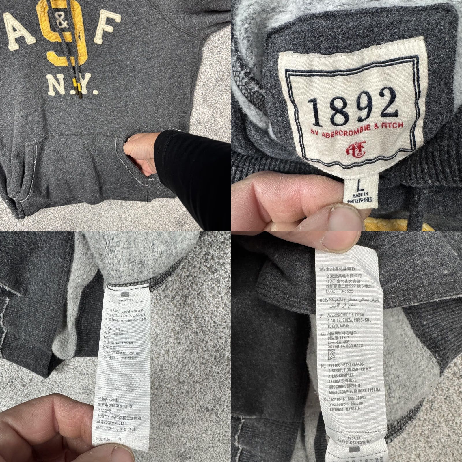 Abercrombie & Fitch VINTAGE Abercrombie & Fitch Hoodie Womens L Gray Preppy 90s NY A&F 9 NY Graphic Print Pullover Size L / US 10 / IT 46 - 8 Thumbnail